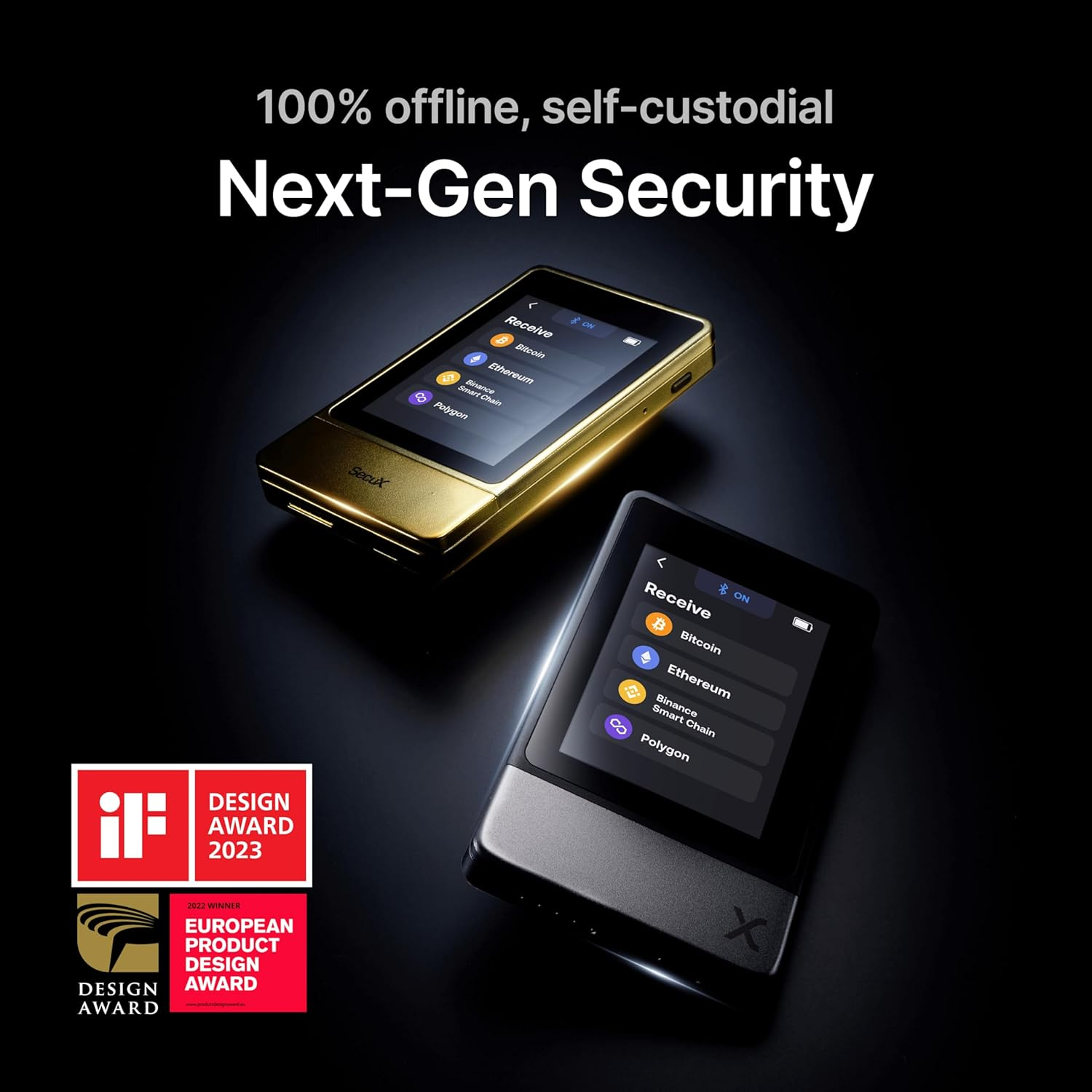 Secux Neogold - Crypto Wallet W/Intuitive Touchscreen, Bluetooth & USB-C, Manage Bitcoin, Ethereum, Nfts, Tokens, & Cryptocurrency with Military-Grade Security and User-Friendly Interface image number 1
