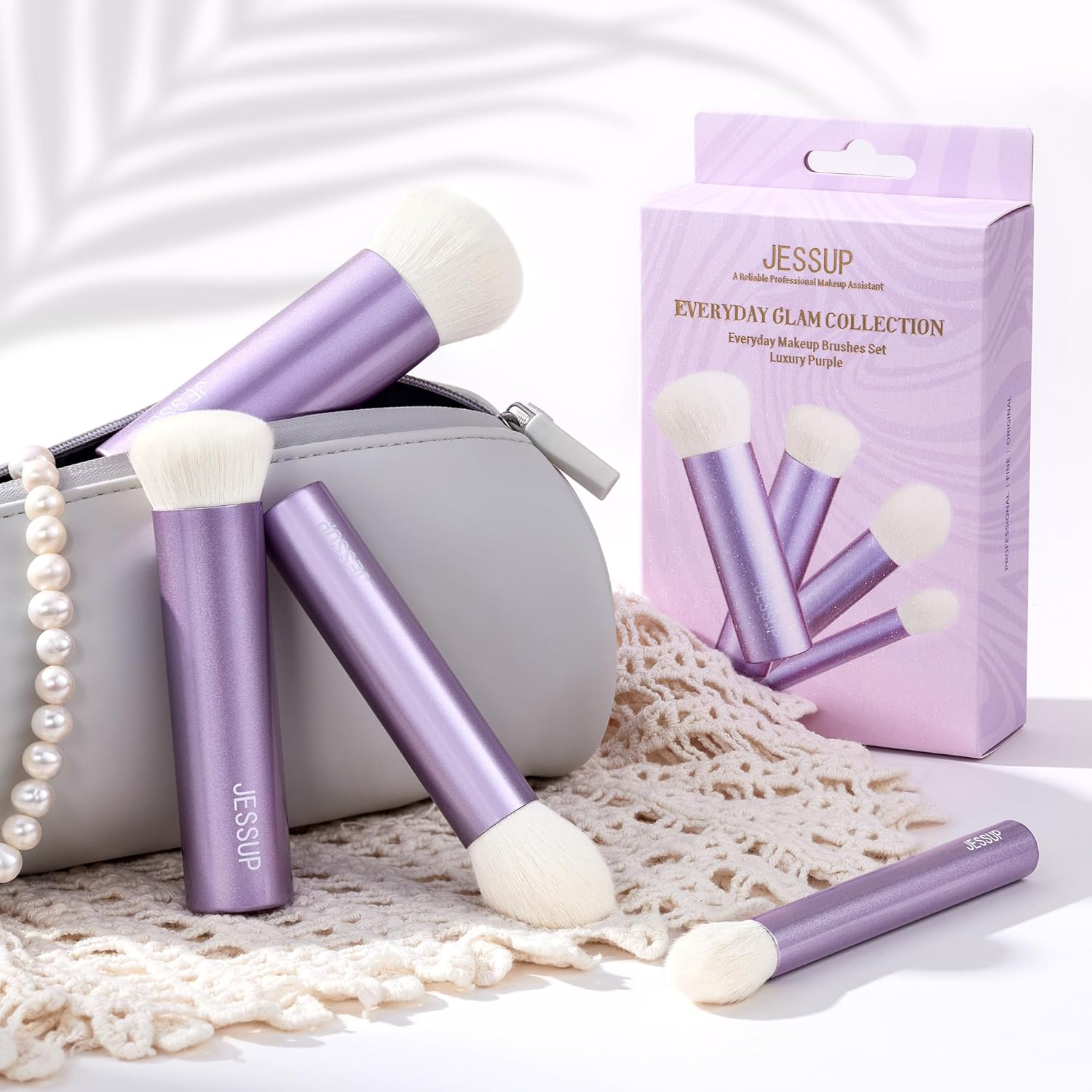 Jessup Makeup Brushes Set 4Pcs Face Kabuki Brush for Foundation Contour Powder Blush Bronzer and Highlighter, Premium Synthetic Fiber Cruelty-Free, Luxury Purple T517 image number 5