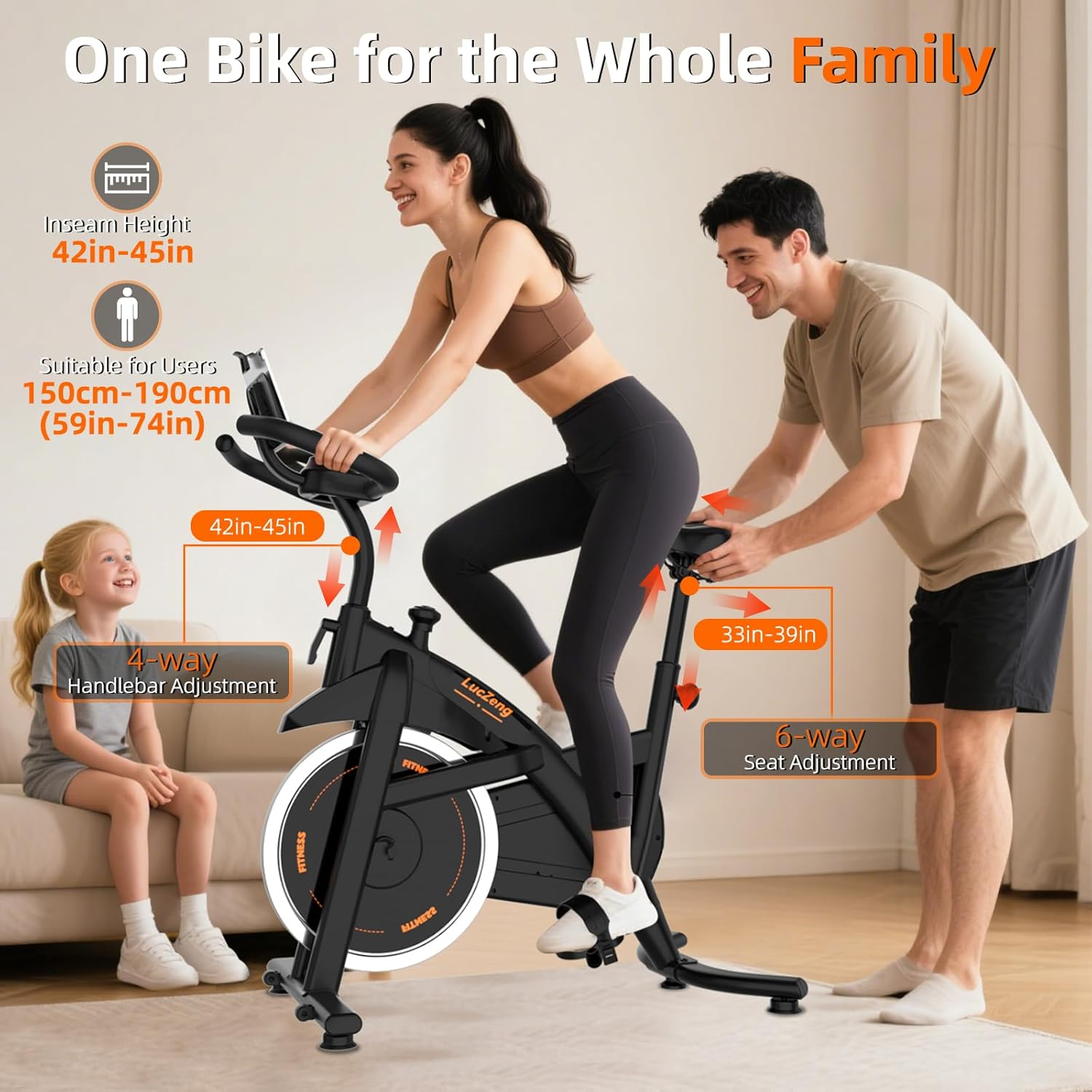 【Update】Luczeng Exercise Bike, Stationary Bike for Home with Heart Rate Monitoring, Indoor Spin Bike with Silent Belt Drive, Heavy Flywheel, Comfortable Seat Cushion and Upgraded Digital Display image number 2