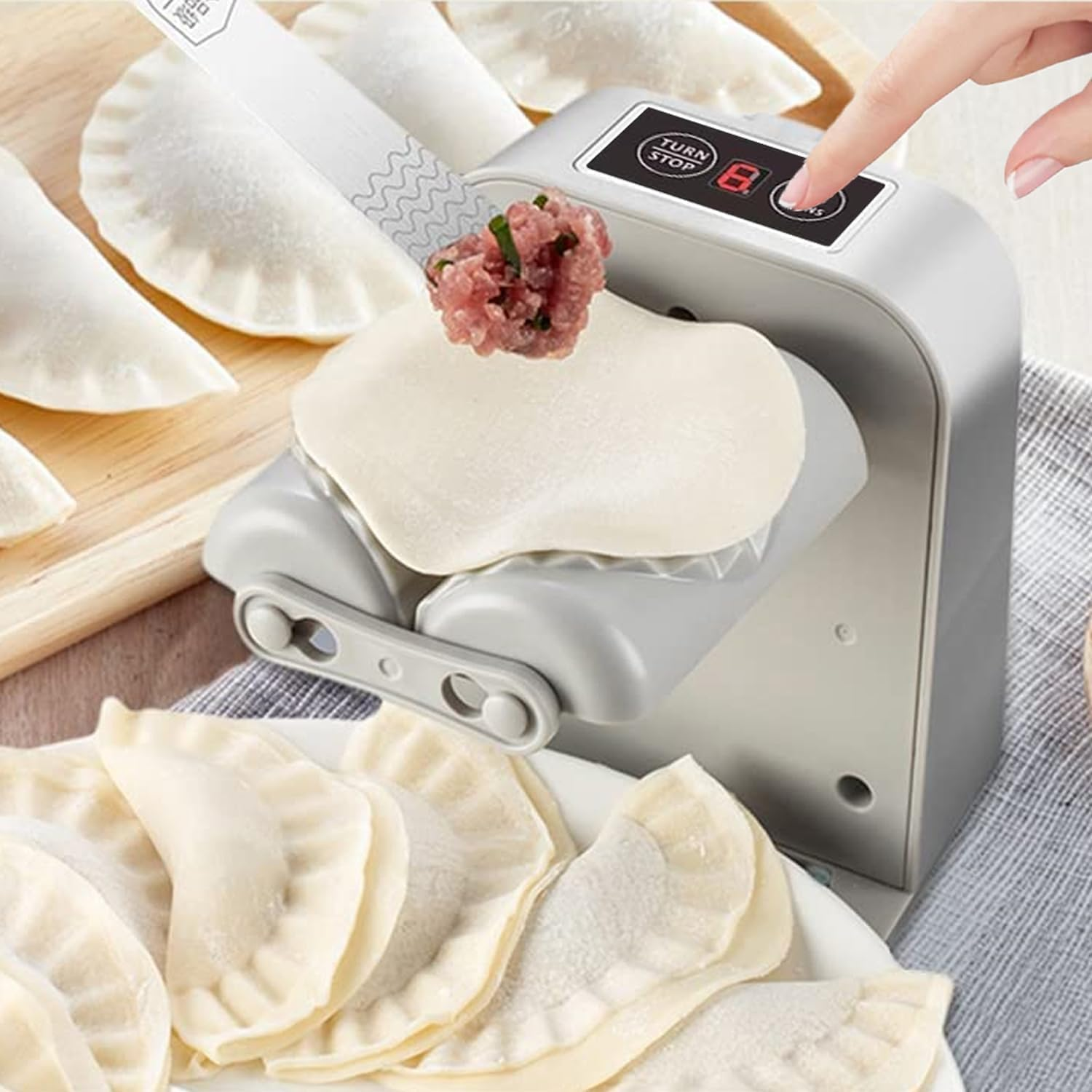 Electric Dumpling Maker Machine - Automatic Easy 2 Modes Household Quick Forming Making Tool for Chinese Dumplings and Wontons with Spoon and Brush image number 5