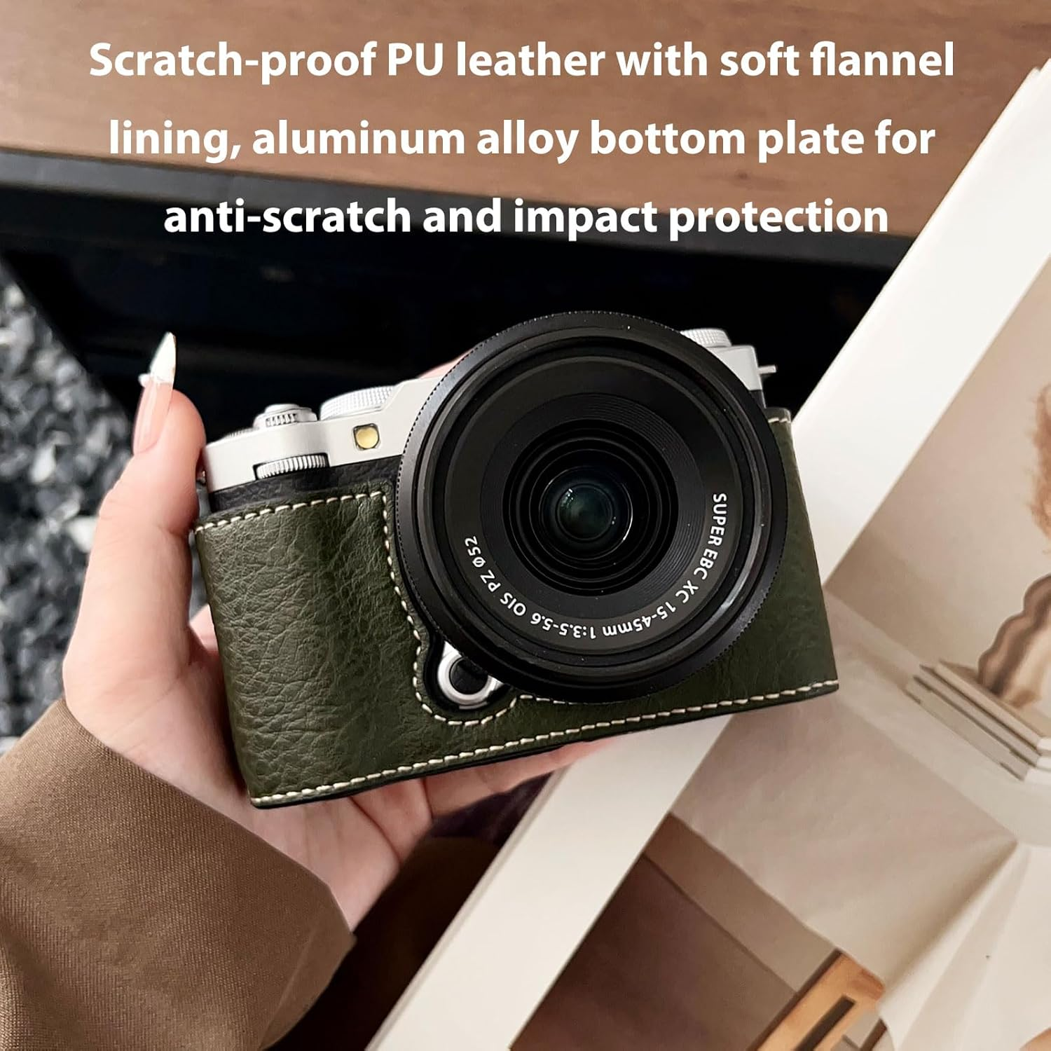 Bewinner Half Leather Case Kit for X M5, Retro Leather Camera Case with Shoulder Strap, Portable Detachable Carrying Case, Portable and Protecting, anti Scratch and Impact (Green) image number 1