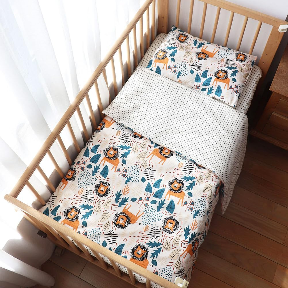 100% Cotton Crib Bedding Set for Toddler Boys Girls,3Pcs Baby Bed Linen Include Duvet Cover Fitted Sheet Pillowcase Nursery Decoration (Purple)