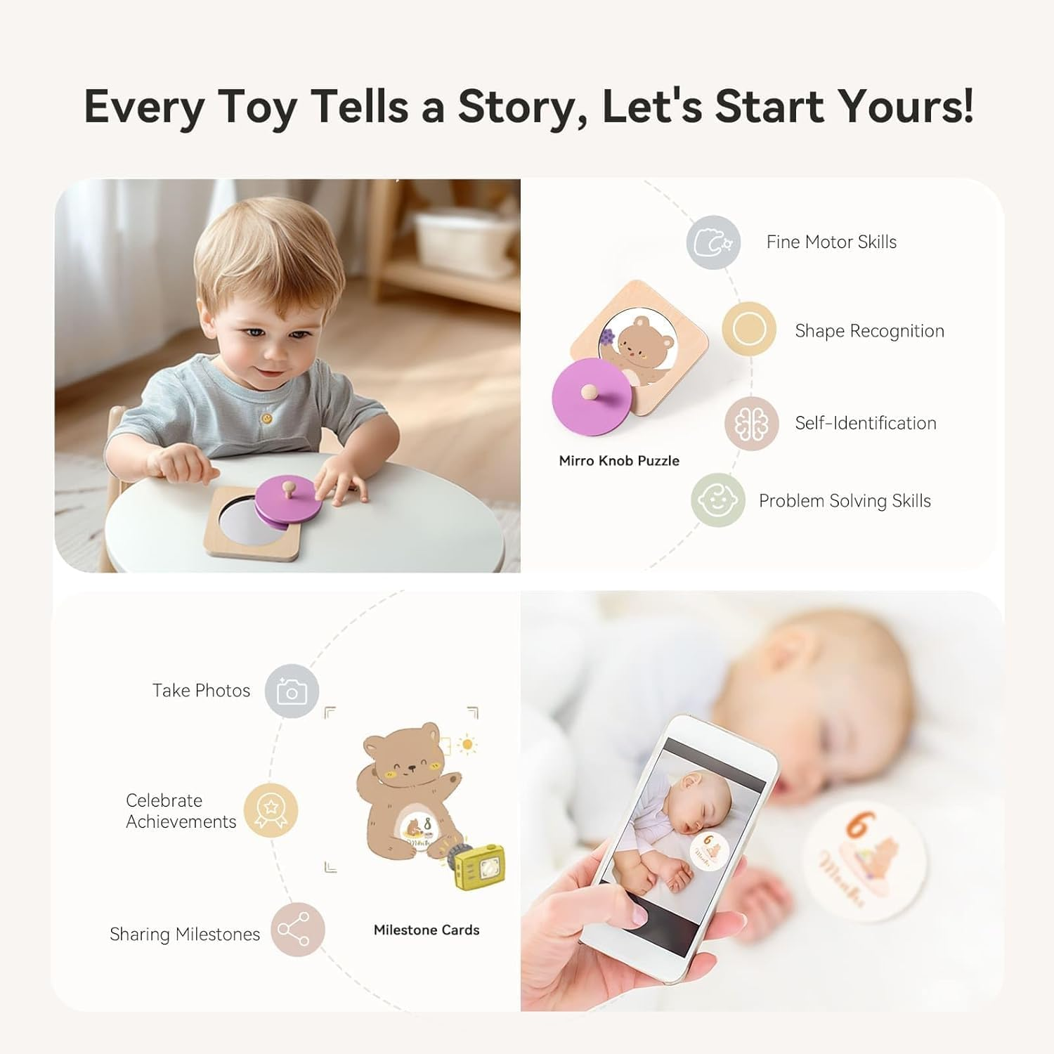 EERKEOD Montessori Toys for Babies 6-9 Months 7 in 1 Wooden Sensory Baby Toy Set with Multi Sensory Ball,Object Performance Box, Stacking & Nesting Rings - Newborn Baby Boy Girl Gift image number 2