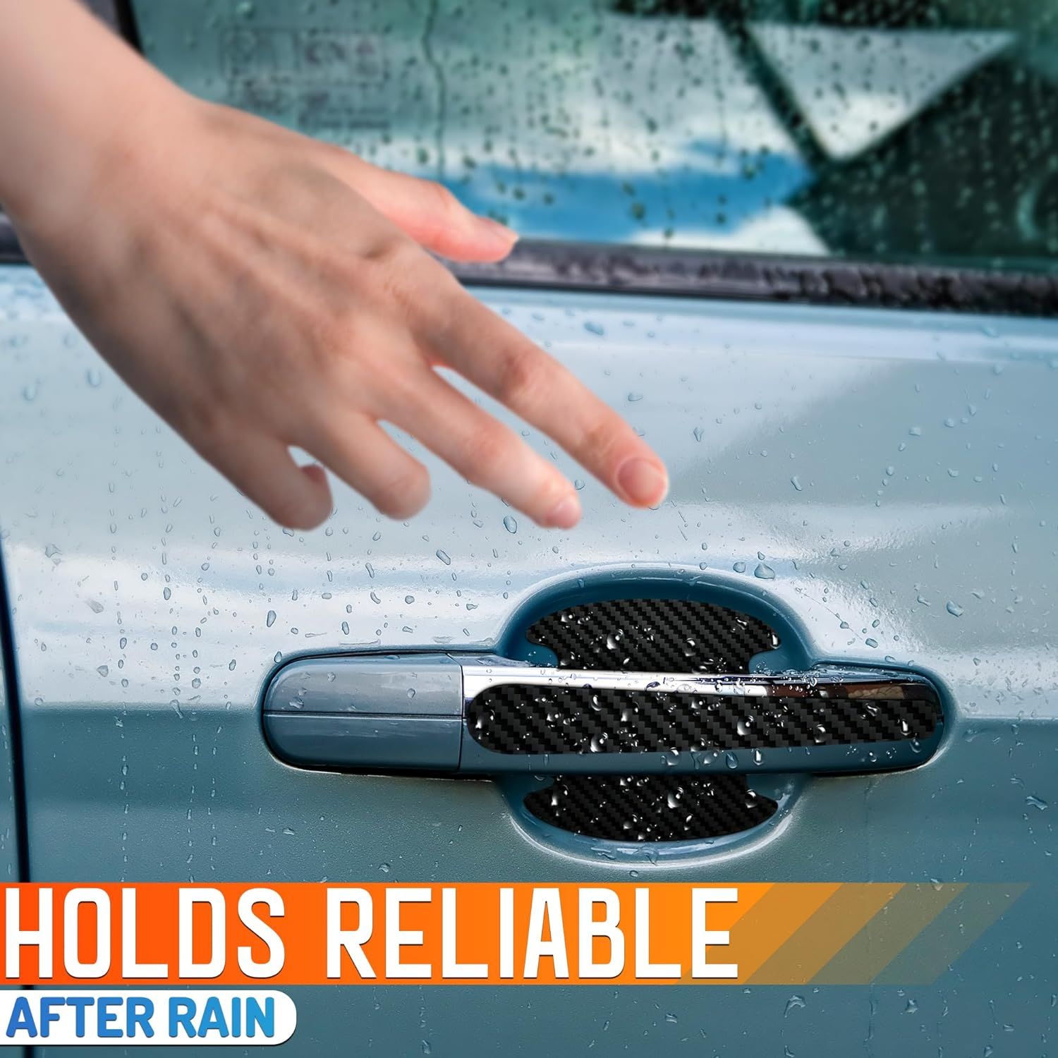 8Pcs Car Door Handle Protector - Stickers Door Handle Cover Carbon Fiber Vinyl Wrap Black Car Protector - Sticker Pack Protection Film for Cars image number 4