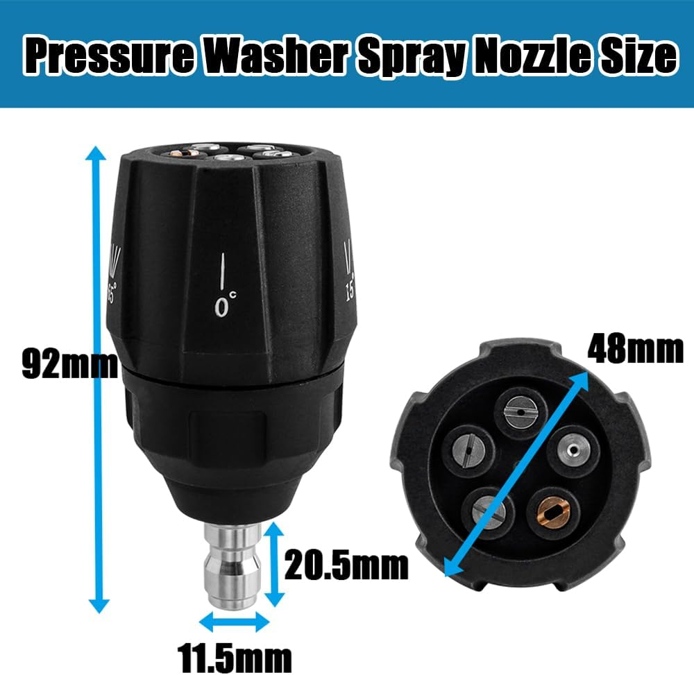 Yakamoz Pressure Washer Spray Nozzle 5-In-1, Quick Changeover Power Washer Nozzle for High Pressure Washer, 1/4 Inch Plug Connect Tips, 3000 PSI image number 1