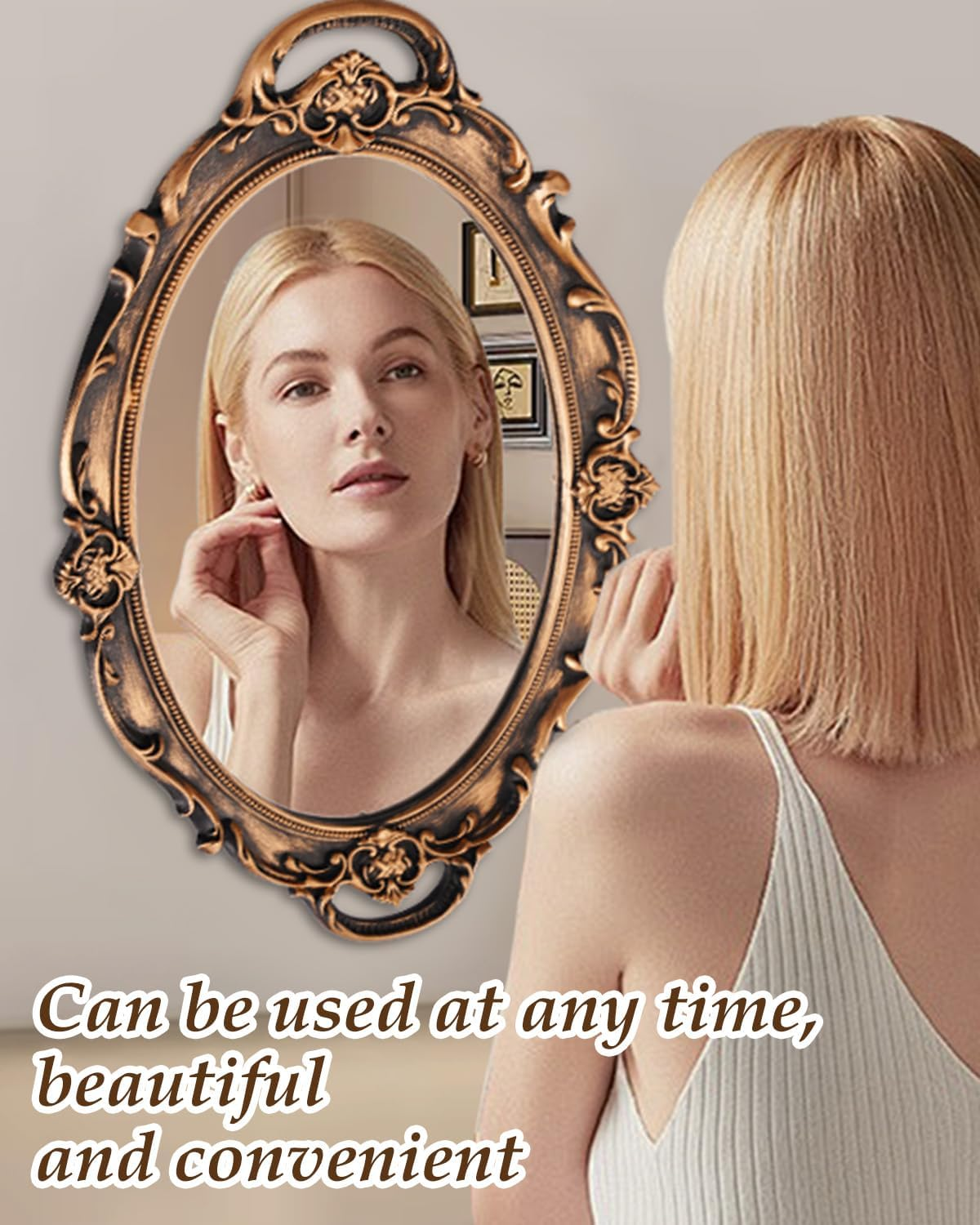 XPXKJ Vintage Gold Mirror Tray Vanity Tray for Dresser Perfume Storage Decorative Mirrored Glass Tray Coquette Room Decor, Bedroom, Bathroom Oval Antique Serving Makeup Organizer image number 4