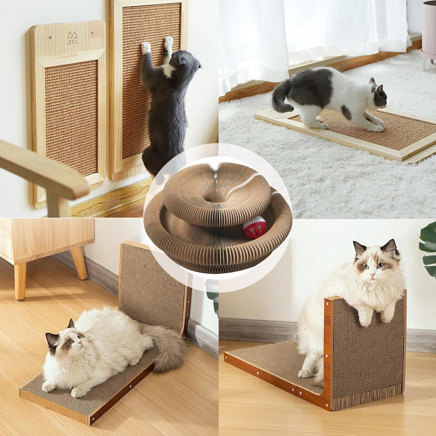 Cardboard Cat Scratcher | Interactive Pad with Ball - Foldable Magic Organ Scratching for Cats Mat - for Relaxation Pets Home Family House Kittens Floor Carpet Sofa Ground Bed image number 4
