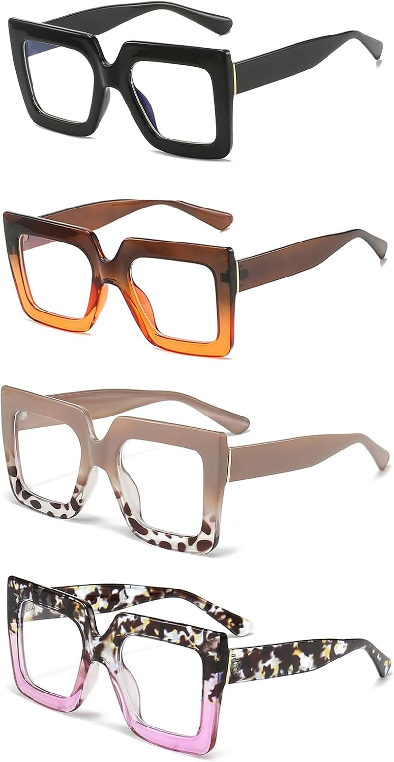 LJCZKA Oversized Square Blue Light Glasses for Women Big Thick Frame Eyeglasses Stylish Chunky Computer anti Glare Glasses - Brown Leopard image number 5