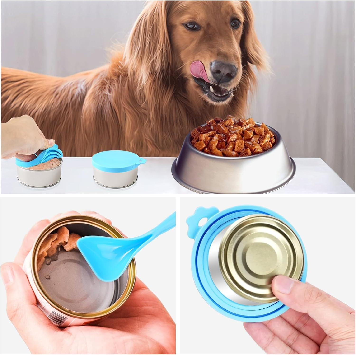 Pack of 4 Silicone Lids for Cans, Can Lids, Cat Food with 4 Spoons, Universal Silicone Can Lid, Can Lid, Dog Food, Cat Can Lid, Canning Lid, Can Lid for Pet Food image number 5