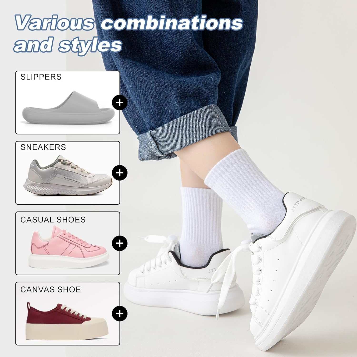 3-6 Pairs Crew Socks Women,Casual Athletic Aesthetic Socks Combed Cotton Socks for Women Granola Girls Clothes - White*3+Black*3 image number 6