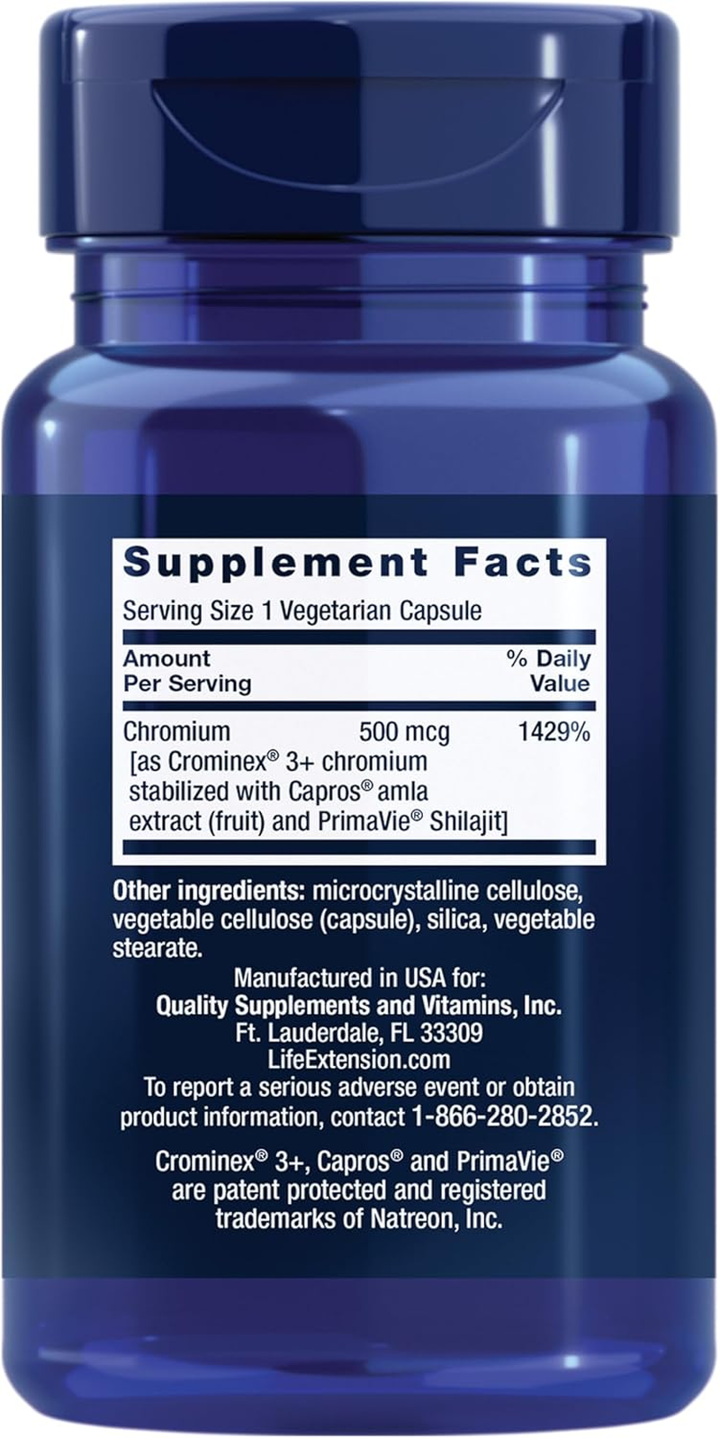 Life Extension Optimized Chromium with Crominex 3+ 500Mcg Veg Cap, 60-Count