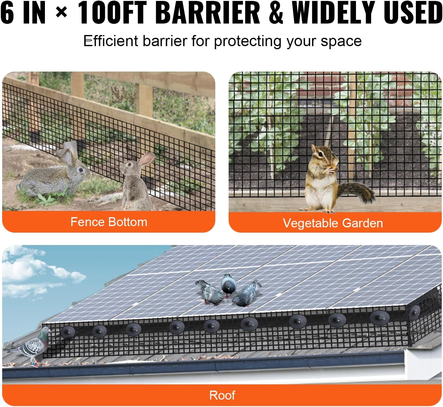 VEVOR 6 Inch X 100Ft Solar Panel Bird Guard, Critter Guard Roll Kit with 60Pcs Stainless Steel Fasteners, Solar Panel Guard with Rust-Proof PVC Coating, 1/2 Inch Wire Roll Mesh image number 5