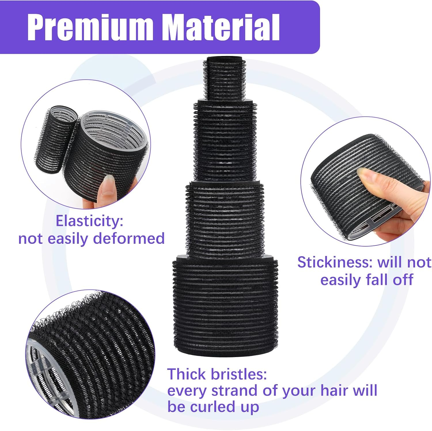 37-Piece Hair Rollers Set, Self-Adhesive Hair Rollers, Black Hair Rollers with 4 Sizes 60 Mm, 48 Mm, 36 Mm, 25 Mm, Jumbo Curlers with 20 Clips and 1 Comb for Long Medium Short Hair image number 6