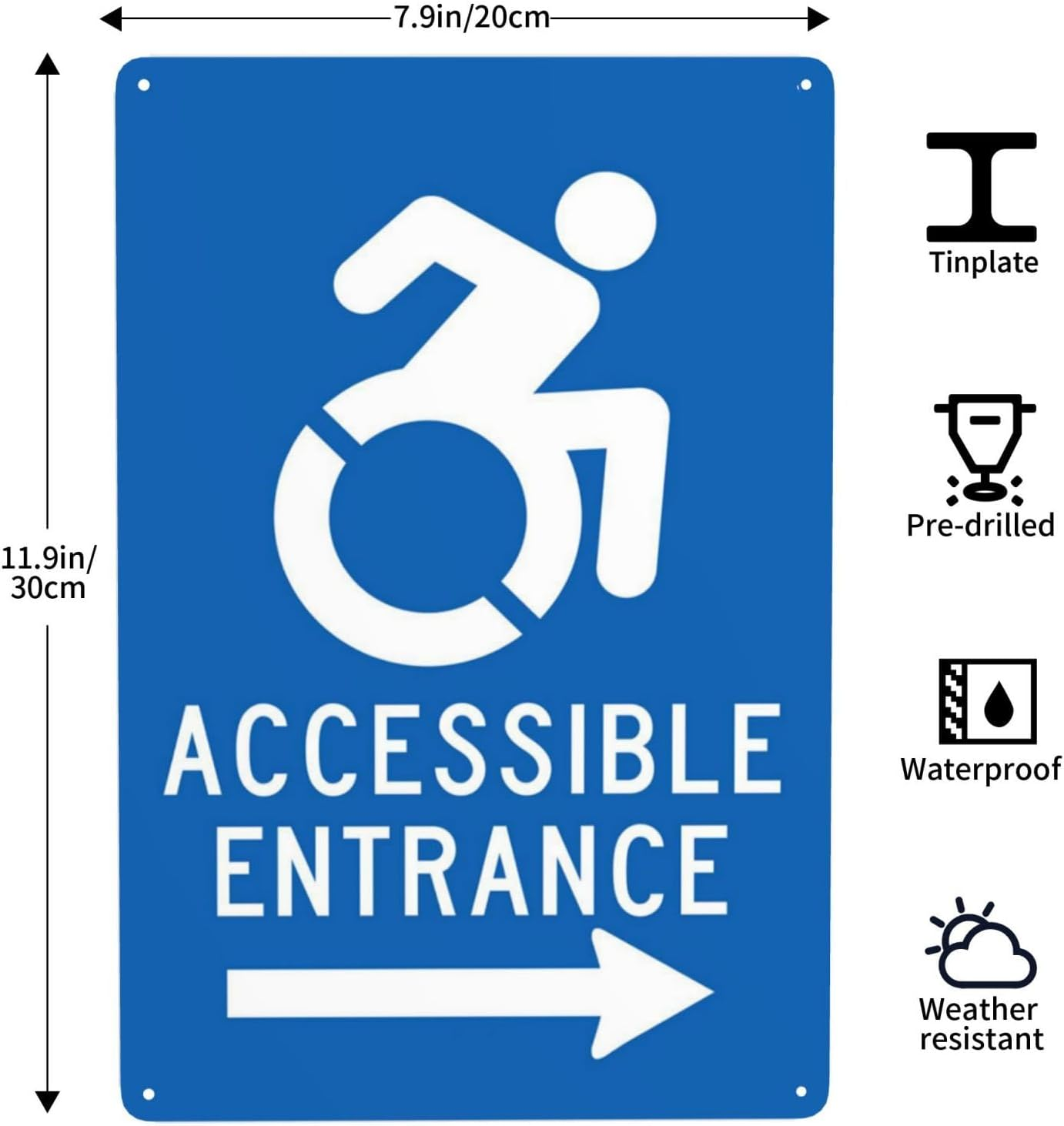 Handicap Parking Sign, Accessible Entrance Right with Arrow Metal Warning Signs, Cautions Security Tin Sign, Safety Signs for Street Business Wall Decor 8 X 12 Inch image number 4