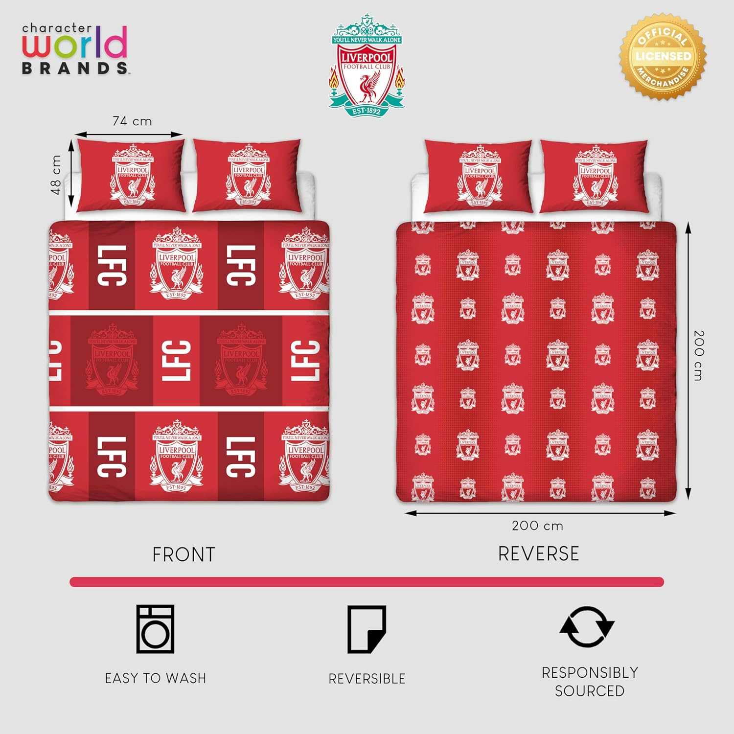 Liverpool FC Official Double Duvet Cover Set, Crunch Design | Red Reversible 2 Sided Football Bedding Cover | Official Merchandise Including Matching Pillow Cases | Polycotton image number 3