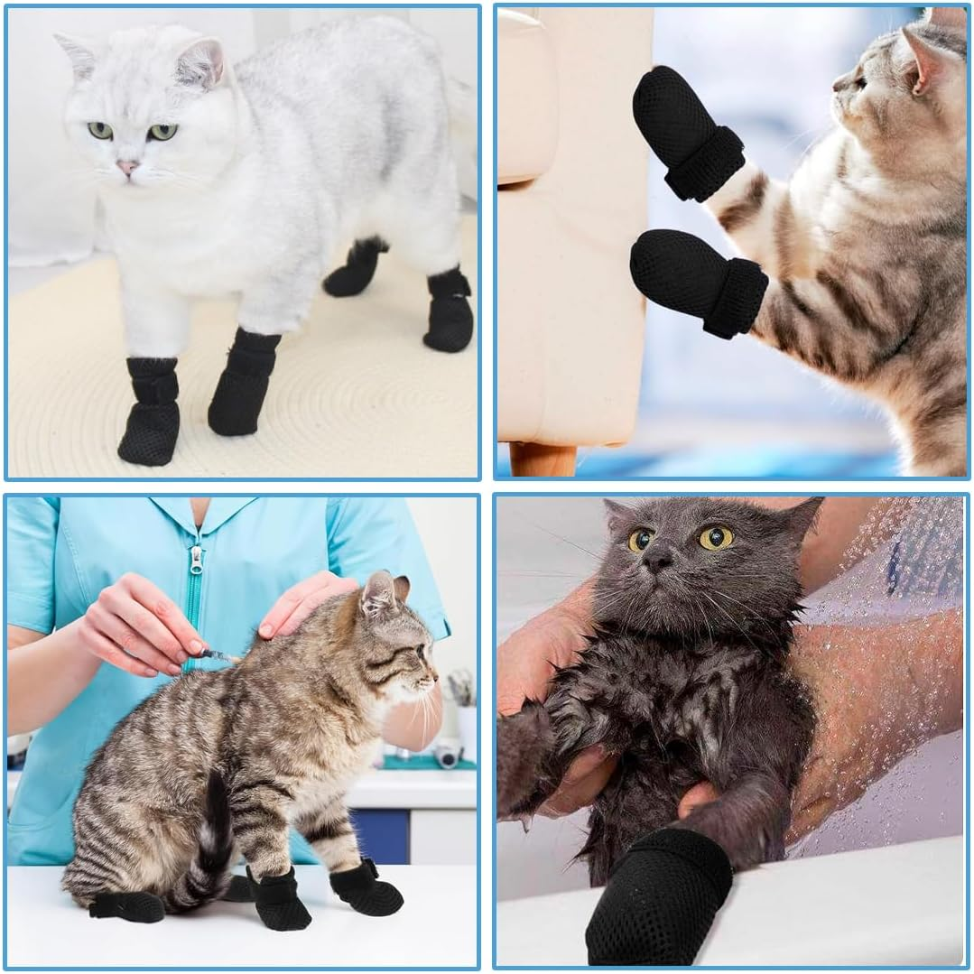 MIRKUZI Paw Protectors for Dogs, 4 Pack Paw Protectors for Dogs and Cats, Adjustable Mesh Paw Protector for Cats, Mesh Nail Clippers for Bathing Pets (S)