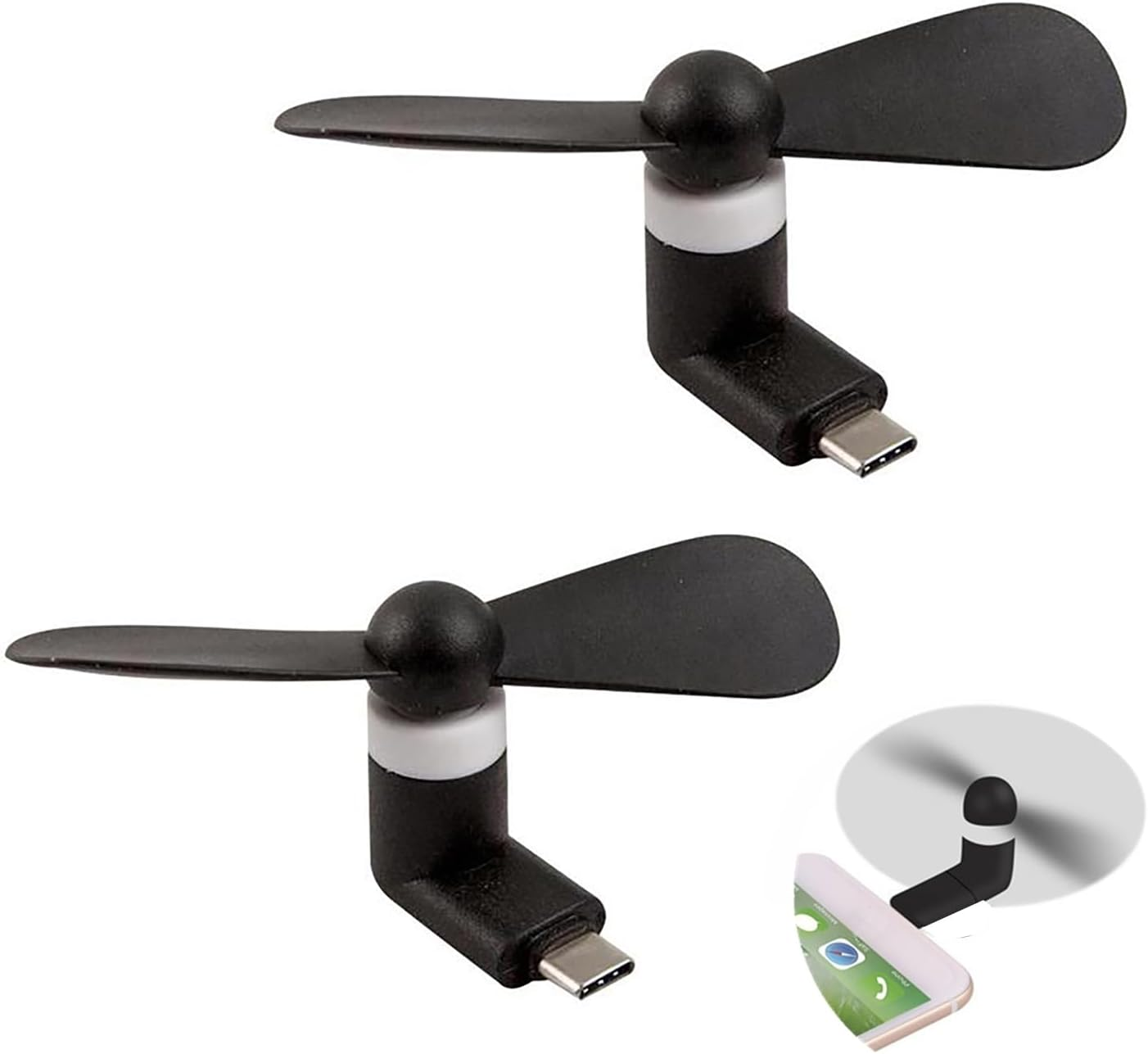 Sokelinn-Six Type C Phone Fan, Mini USB C Cooling Hand Fans Portable Summer Cooler for Ipad Type C Plug Devices-2 Pieces (Blue)