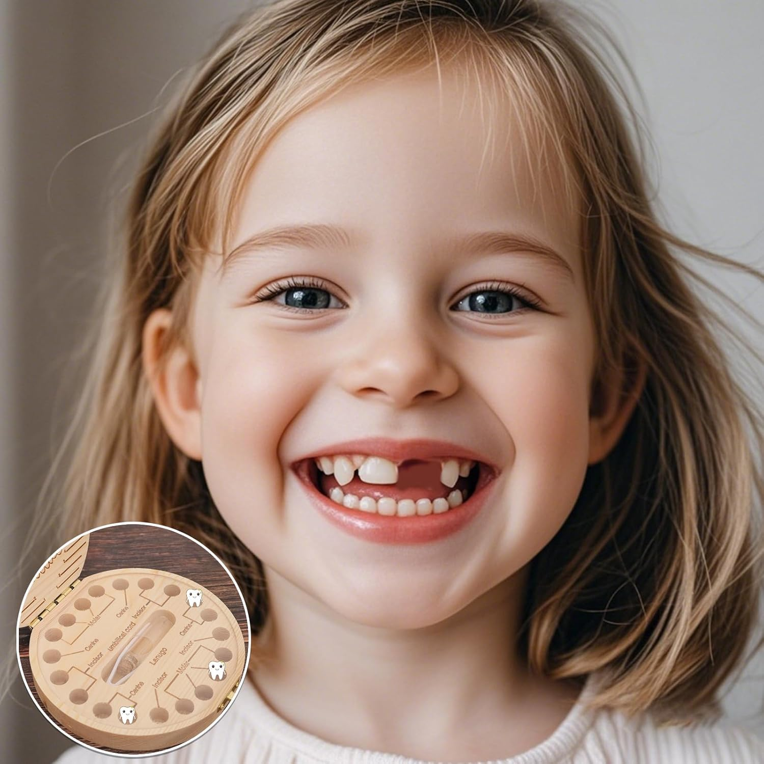 ZHIGOU Tooth Fairy Tooth Holder Umbilical Cord Keepsake Box,Cute Baby Teeth Keepsake Box with Tweezer and Fetal Hair Container,Girls Wooden Tooth Fairy Box Baby Teeth Box image number 4