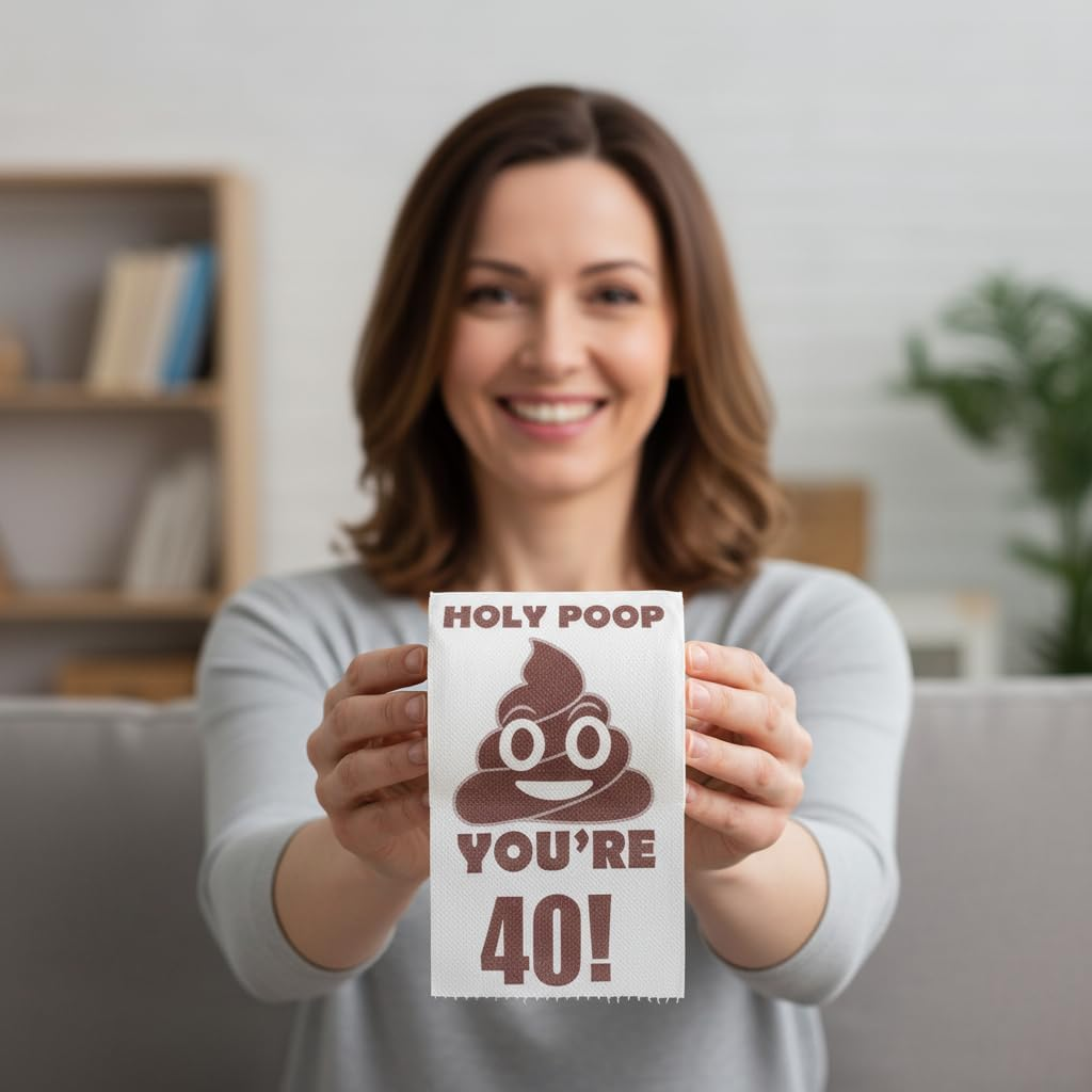 40Th Birthday Toilet Paper, Men & Women Gag Gift, 2-Ply 250 Sheets, 10X10Cm Size, Ideal for Birthday Decorations, Poop Prank, Compatible with 40Th Birthday Party Supplies &ndash; Geiwogwc image number 2