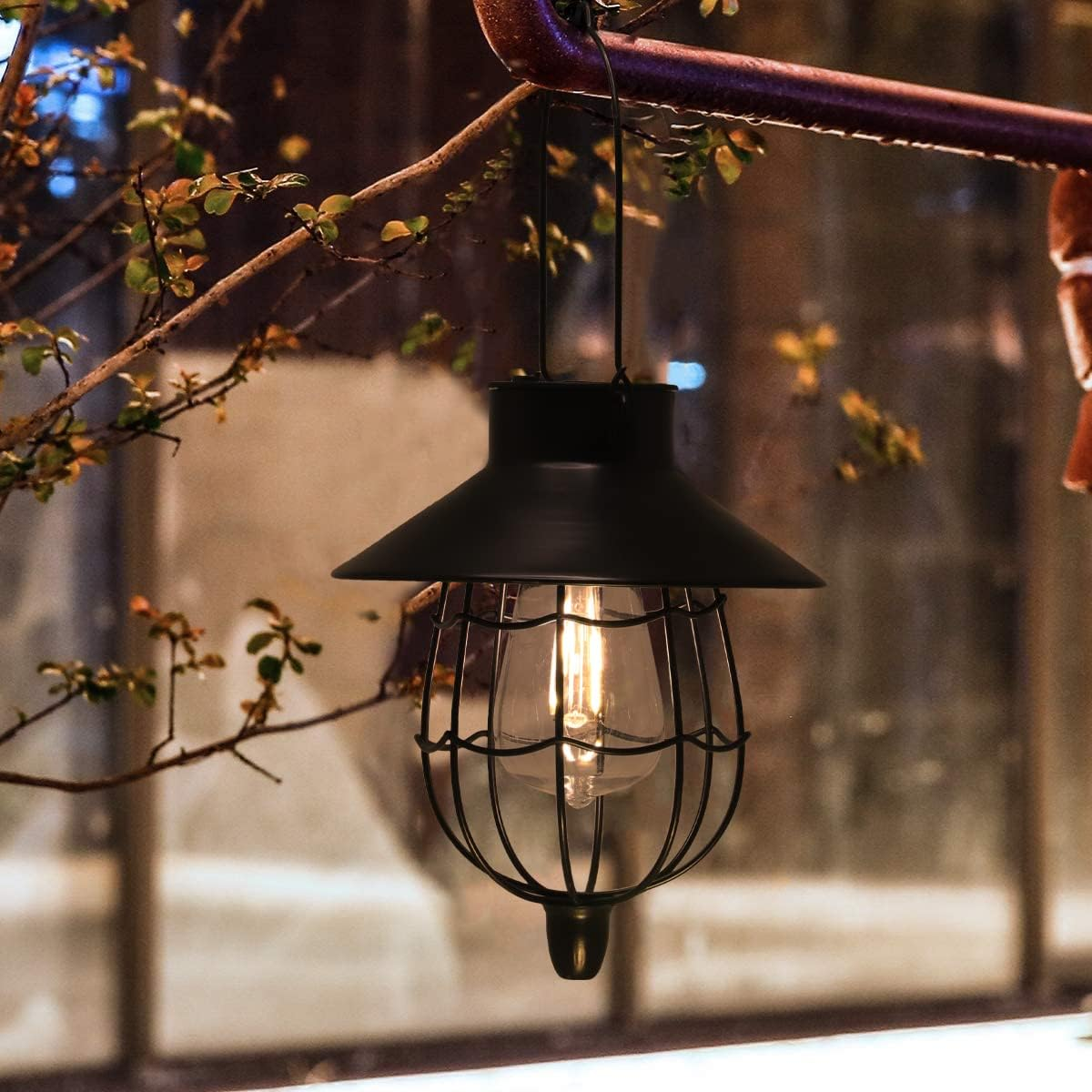 Yakii 2 Pack Solar Lantern Hanging Outdoor Metal Solar Lamp Waterproof with Warm White Light Decorate for Yard Garden Pathway Patio Porch Decor (Black) - Black image number 3