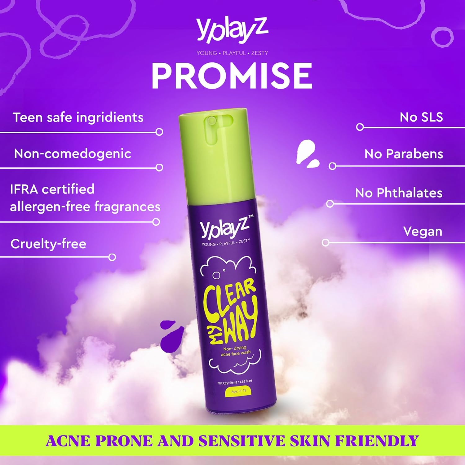 Clear My Way Acne Face Wash for Tweens & Teens, Dermatologically Tested, Clinically Proven to Reduce Acne & Breakouts, Gentle Hydrating Formula, Teen Safe Ingredients Ages 11-18, 50Ml image number 2