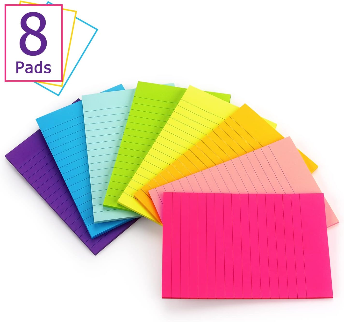 Eastern Wolf 8 Pads Lined Sticky Notes 4X6 Sticky Notes with Lines Self-Stick Note Pads 8 Bright Multi Colors, 35 Sheet/Pad image number 6