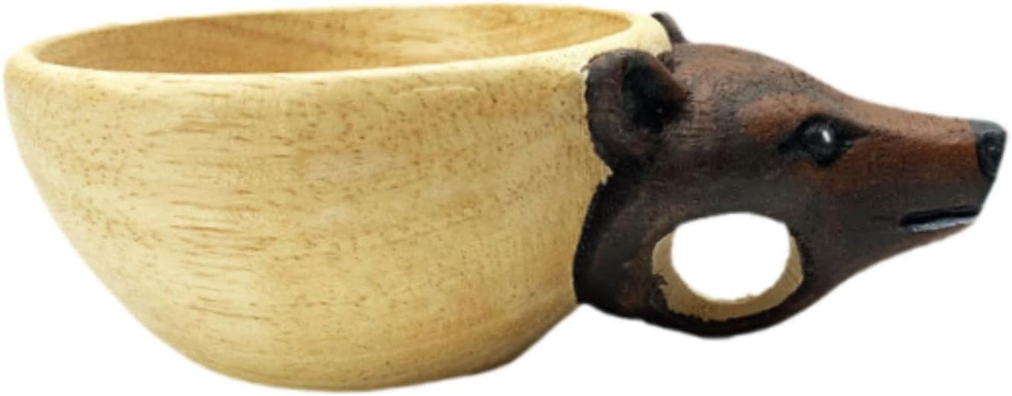 Wooden Cup Animal Water Cup Tea Cup Camping Mug Animal Shaped Hand Carved Cup Wooden Mug for Hiking Indoor Outdoor Travelers, Bear image number 2