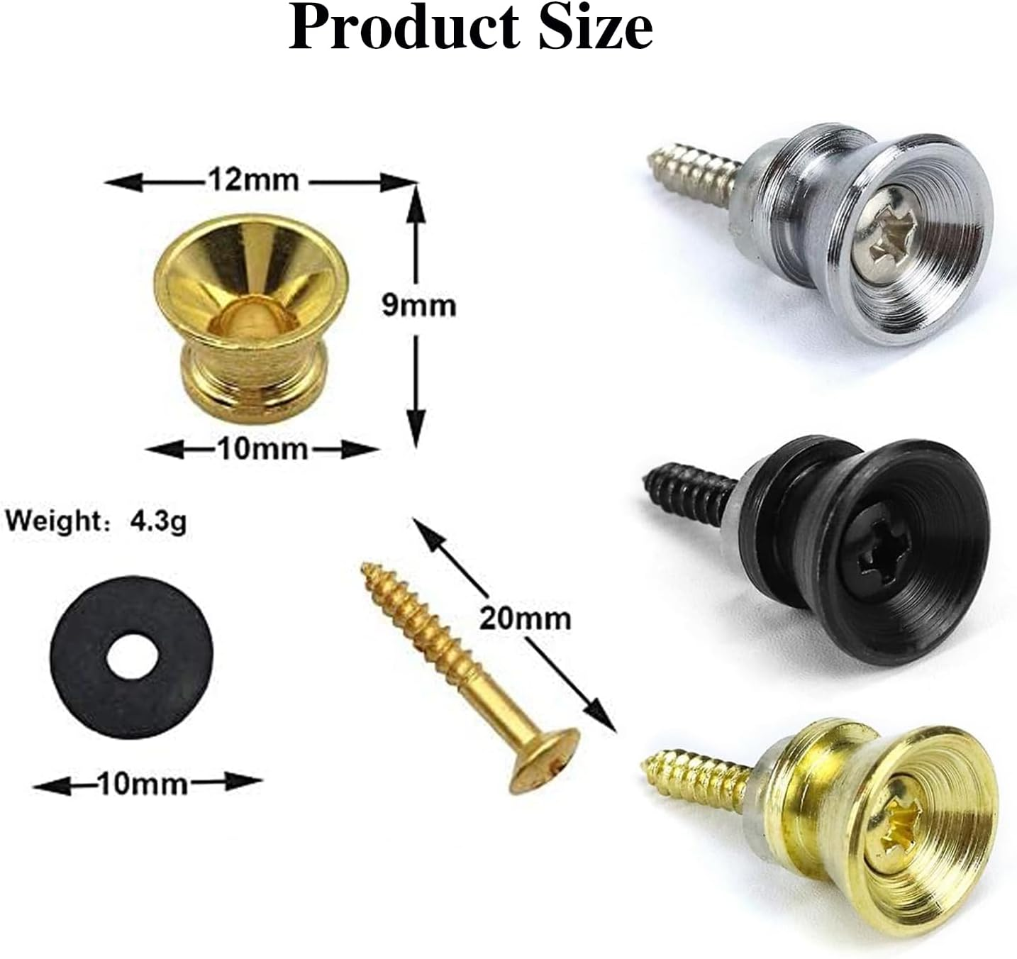 6 Pcs Guitar Strap Buttons Lock Pins, Guitar Metal Strap Buttons, Guitar Strap Locks Metal End Pins Flat Head for Acoustic Guitar, Electric Guitar, Bass, Ukulele(Gold, Silver, Black) image number 4