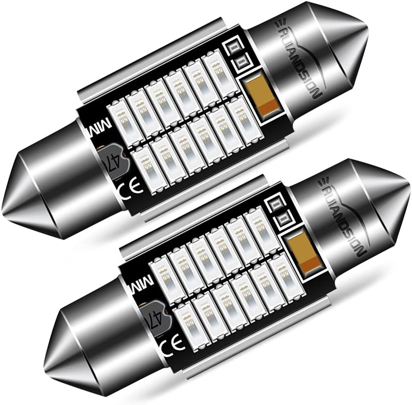 Ruiandsion 44Mm LED Dome Lights 10-30V Extremely Bright 211-2 212-2 561 562 LED Festoon Light Bulbs Canbus Error Free Replacement for Cars Trucks Interior Map Dome Lights, Warm White (Pack of 2)