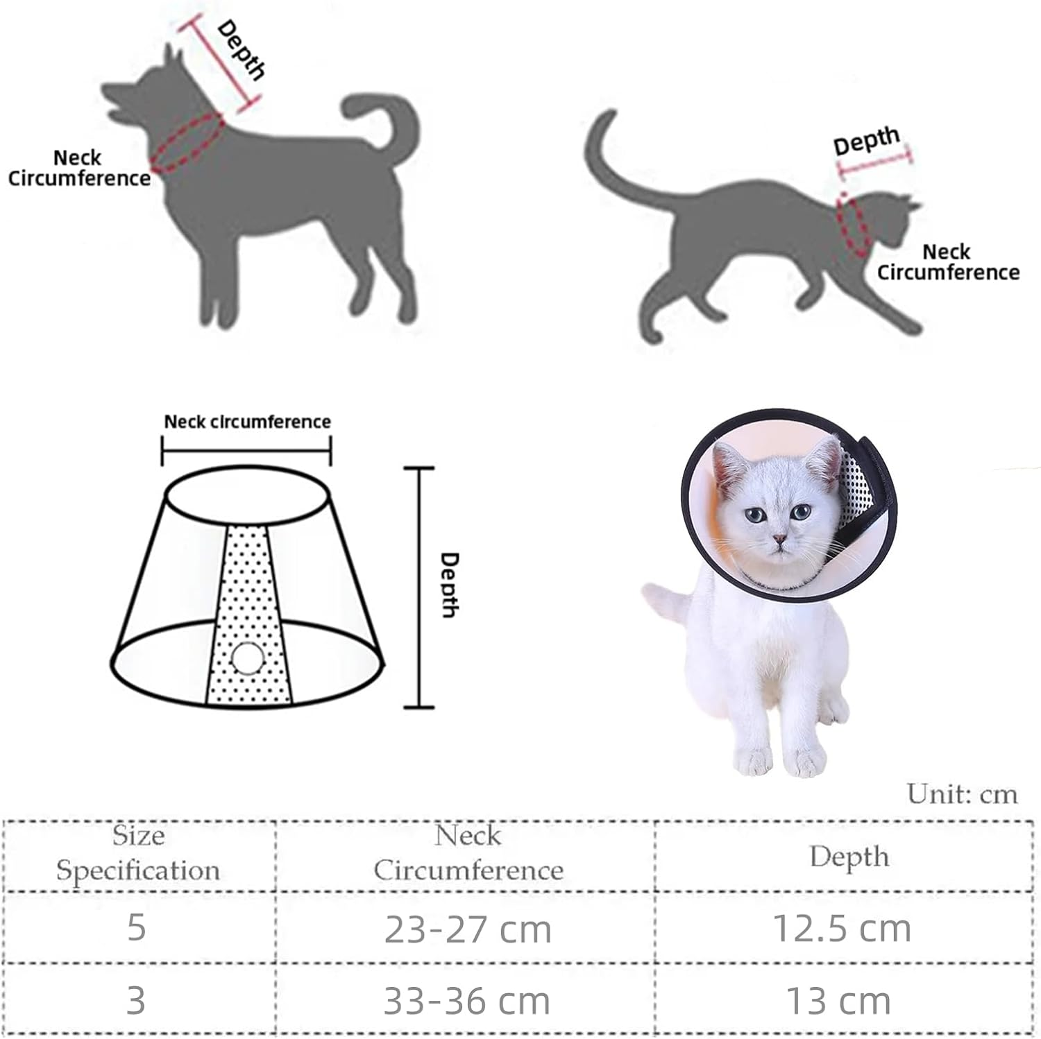 2PCS Pet Dog Cat Cone Protective Collar, Pet Cone Collar for Anti-Bite Anti-Licking Wound Healing after Surgery, Reusable Dog Recovery Collar, Adjustable Cone Collar for Medium Small Sized Cats Dogs image number 4