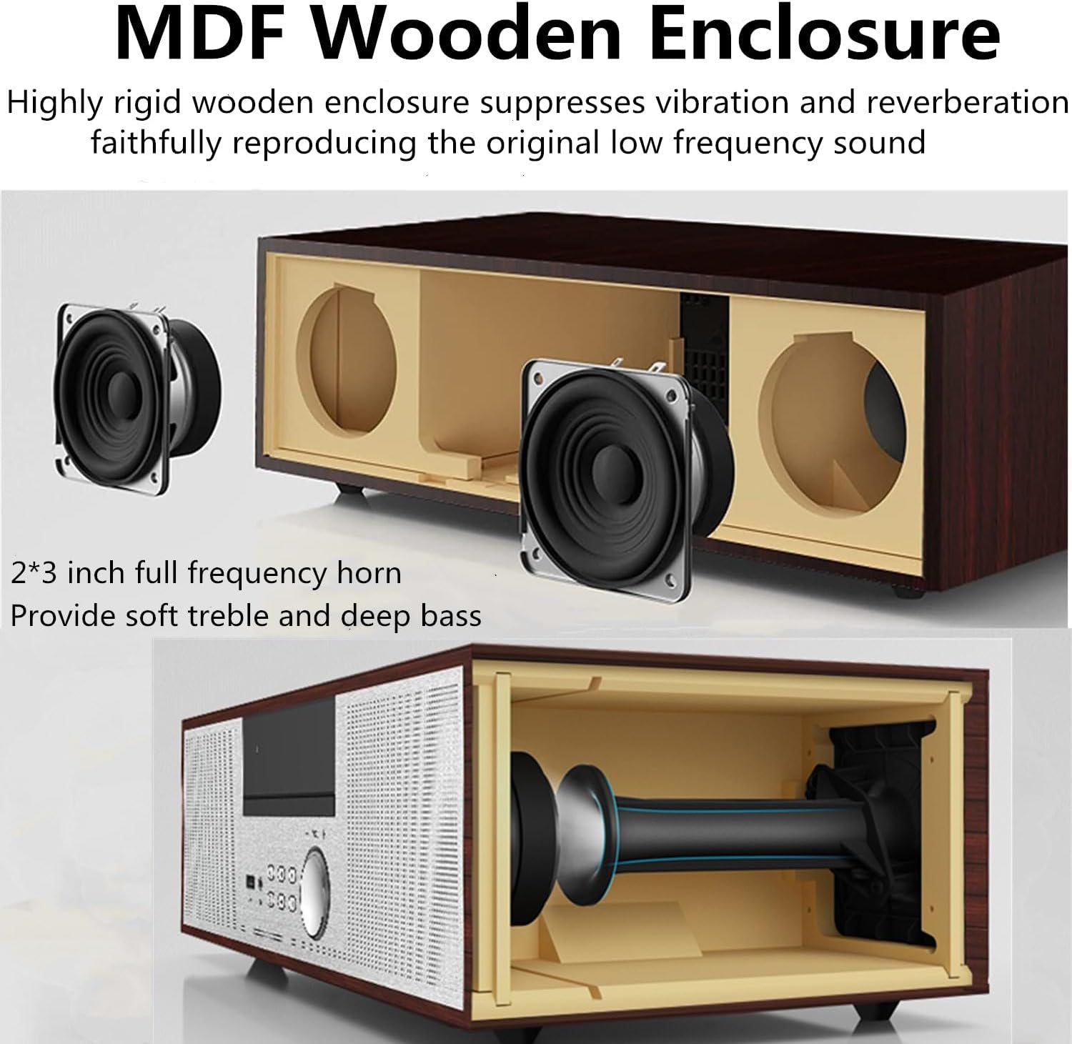 Vintage Micro Hifi System CD Player 40W CD Stereo Mini Component, Fm/Bluetooth Compatible/Usb/Aux/Remote Control/Headphone Jack, Compatible with High Resolution Sound Source,Silver,Wooden