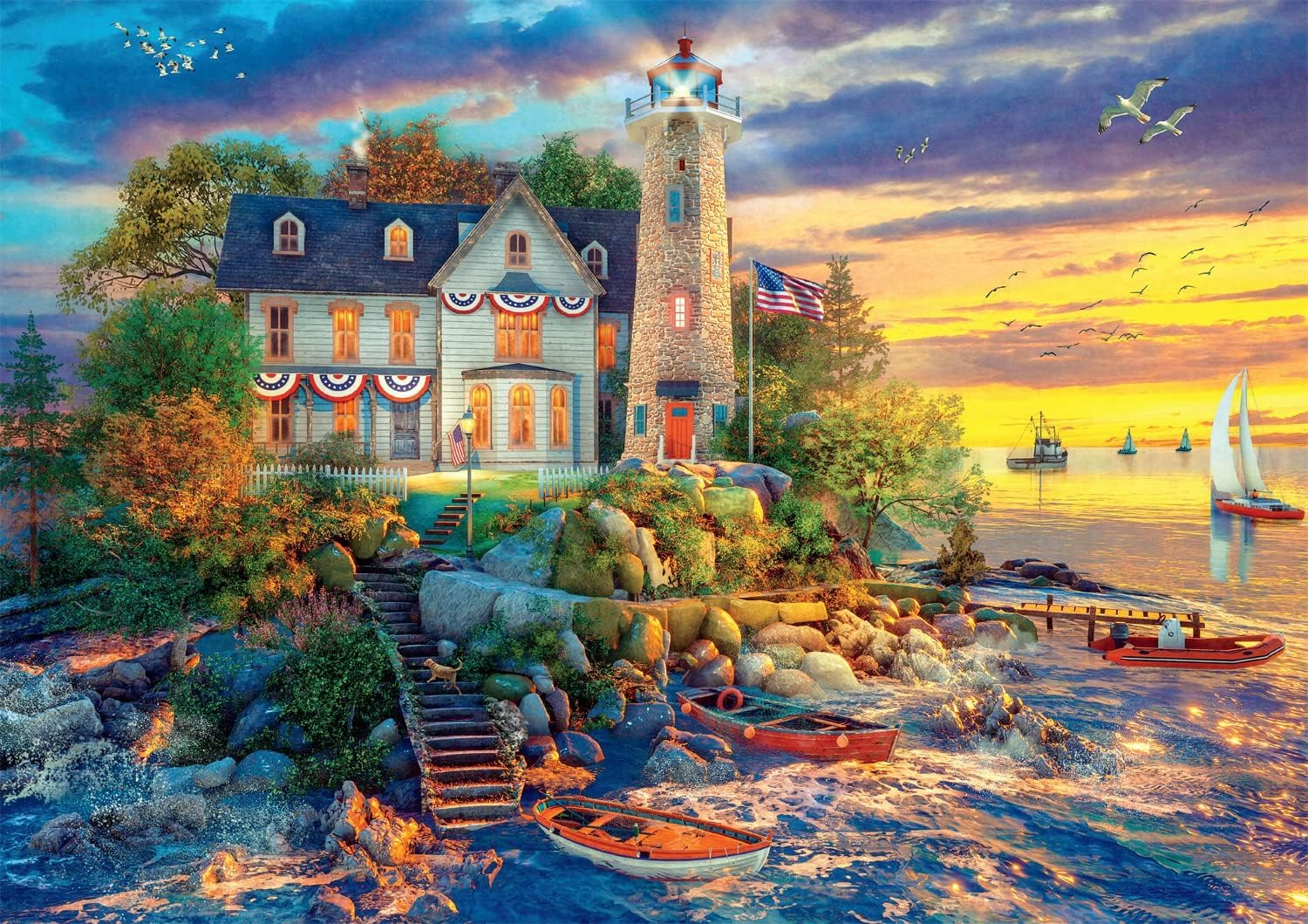 Buffalo Games - Charles Wysocki - Rock Island Lighthouse - 500 Piece Jigsaw Puzzle, Multi