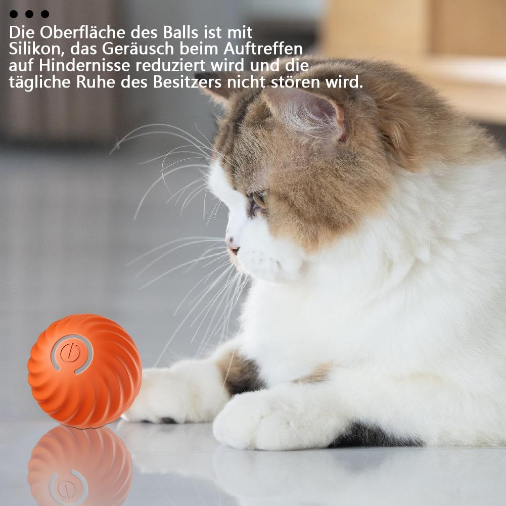 CEWROM Interactive Cat Toy, Self-Employment, 360&deg; Ball Cat Toy with LED Light and Rechargeable USB Battery, Intelligence Toy Ball for Indoor Cats (Orange) image number 4