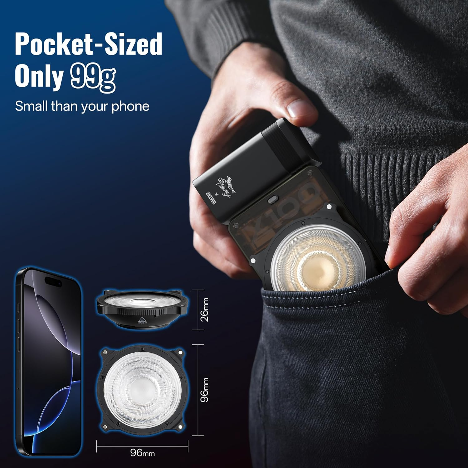 ZHIYUN Mini Lens Reflector (ZY Mount) Adjustable Light Modifier 5X Brightness Boost Suitable for X100RGB X100Bi-Color CX100 X60 Continuous Output Lighting for Photography Video Lighting Tool Only 99G image number 2