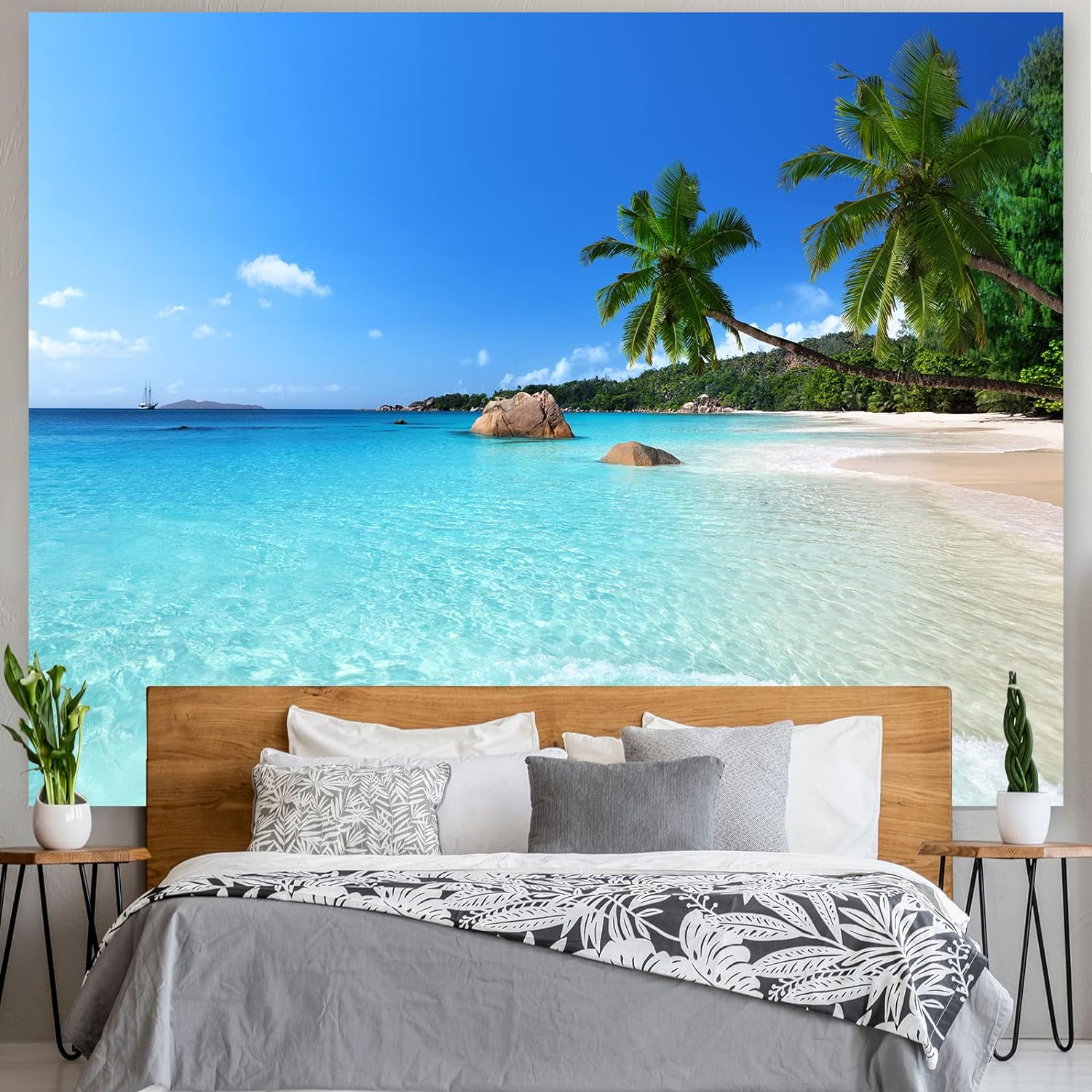 Tapestry Ocean Beach Tapestry Wall Hanging Tropic Paradise Beach Wall Tapestry Coconut Tree Tapestry Hippie Bohemian Tapestry Palm Tree Tapestry for Home Decor image number 3