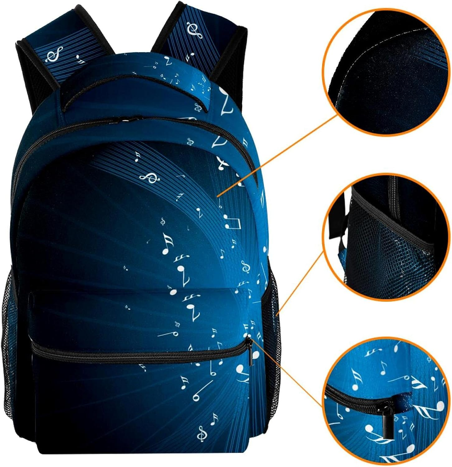Blue Musical Note Backpack Students Shoulder Bags Travel Bag College School Tote Backpacks image number 4