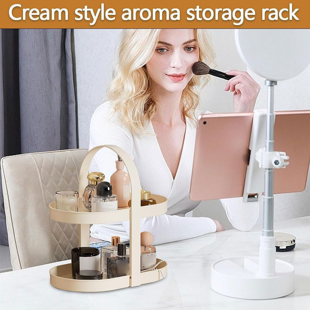 2-Tier Makeup Organizer for Vanity, Portable Cosmetic Storage Shelf for Skincare, Perfume, Lipsticks, Countertop Display Holder for Dresser or Office Deska image number 5