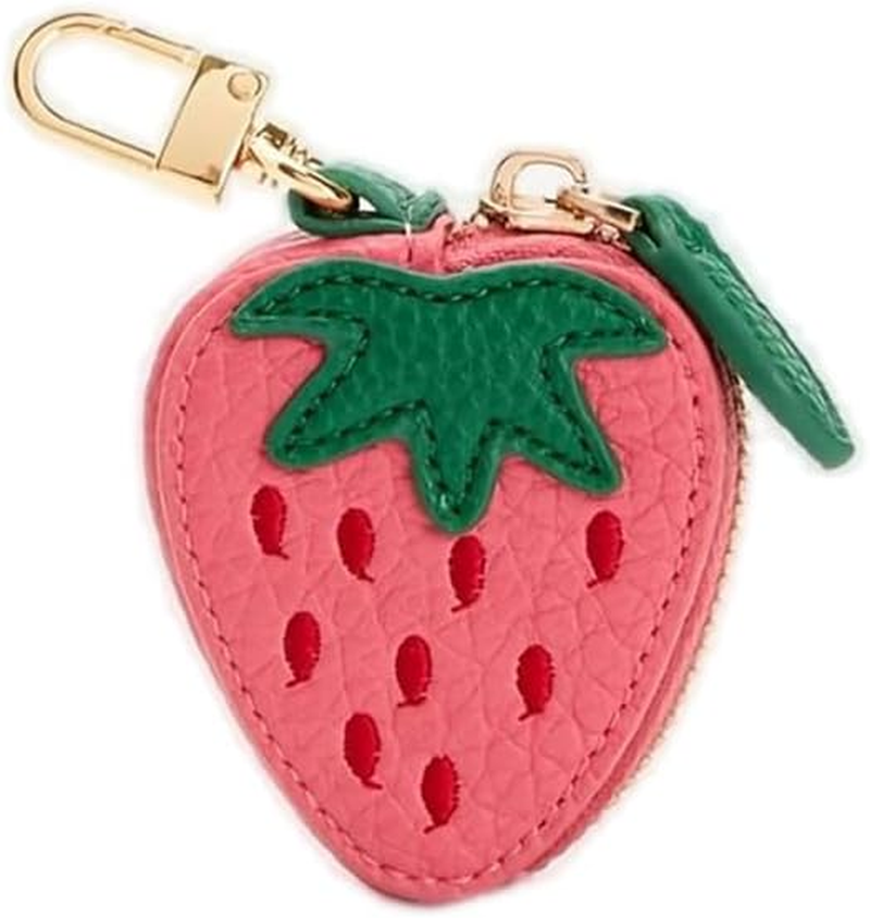 Strawberry Coin Bag with Charm, Cute Mini Purse Keyring Gift for Girls Women image number 1