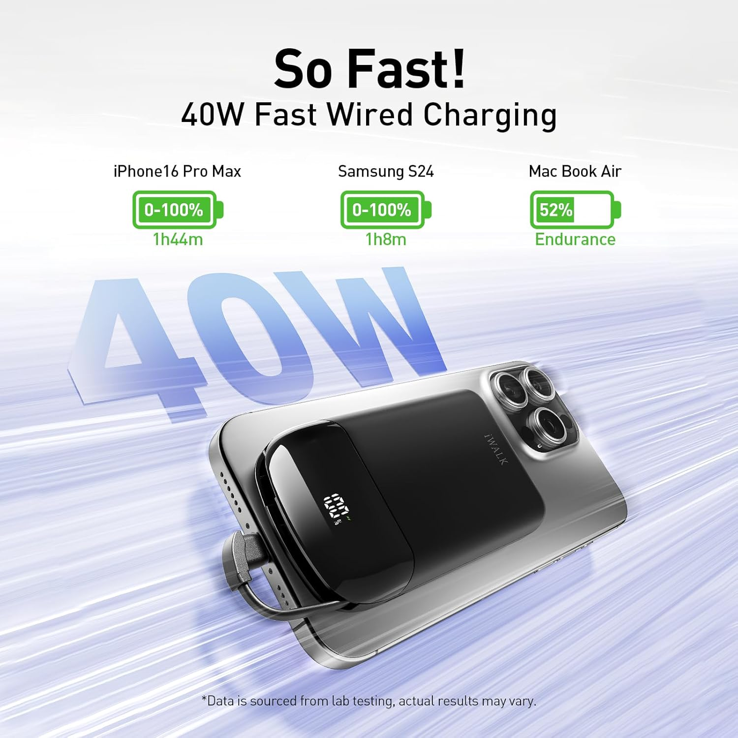 Iwalk 10,000Mah Magnetic Portable Charger, Wireless Mini Power Bank,40W Max Fast Charging Battery Pack with Built-In USB-C Cable Compatible with Iphone 16/15 Series, Airpods, Samsung S25 Series,Black image number 1