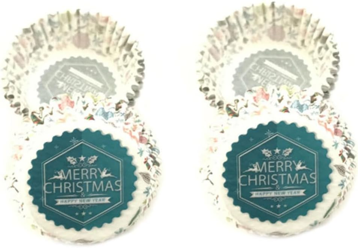 Abaodam 3Sets Christmas Theme Mini Dessert Cups Cupcake Wrappers Heat Resistant Oil Dessert Wraps for Wedding Birthday Party 100Pcs*3
