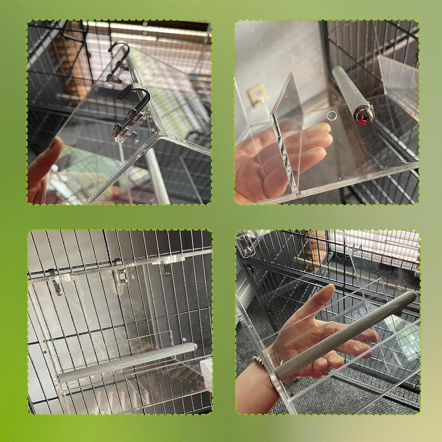 No Mess Bird Feeder for Cage, No Spill Automatic Bird Feeder Clear Window Mess Free Cage Feeder for Parakeet Parrot Cockatiels Lovebirds 5.1Inch image number 2