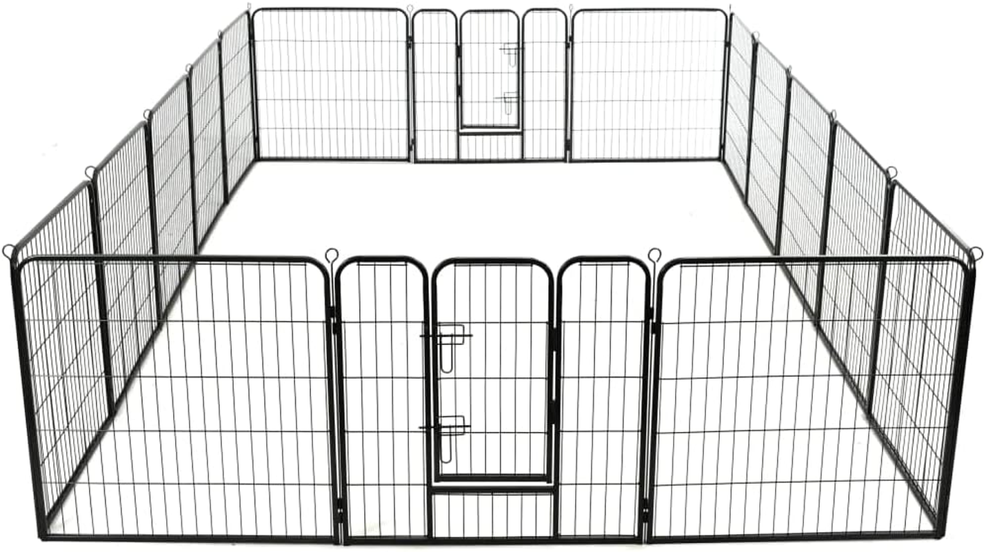 Dog Playpen 16 Panels Steel 80X80 Cm Black Pet Exercise Pen Indoor Outdoor image number 2