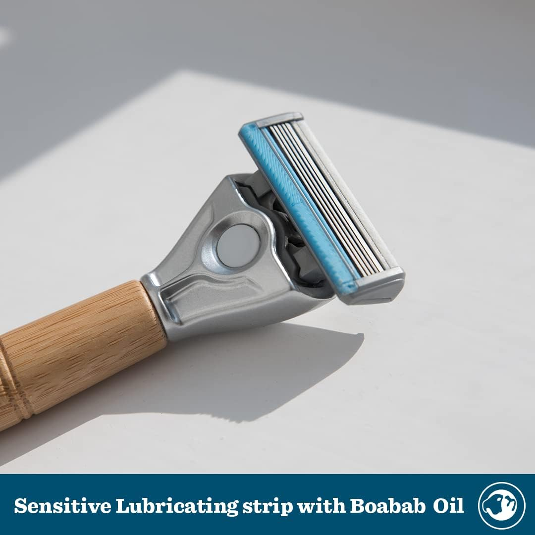 BULLDOG Skincare for Men - Sensitive Bamboo Razor | Reduce Irritation | Recycled Packaging | Lubricating Lube Strip with Baobab | 1 Bamboo Handle and 2 Replacment Blades image number 6