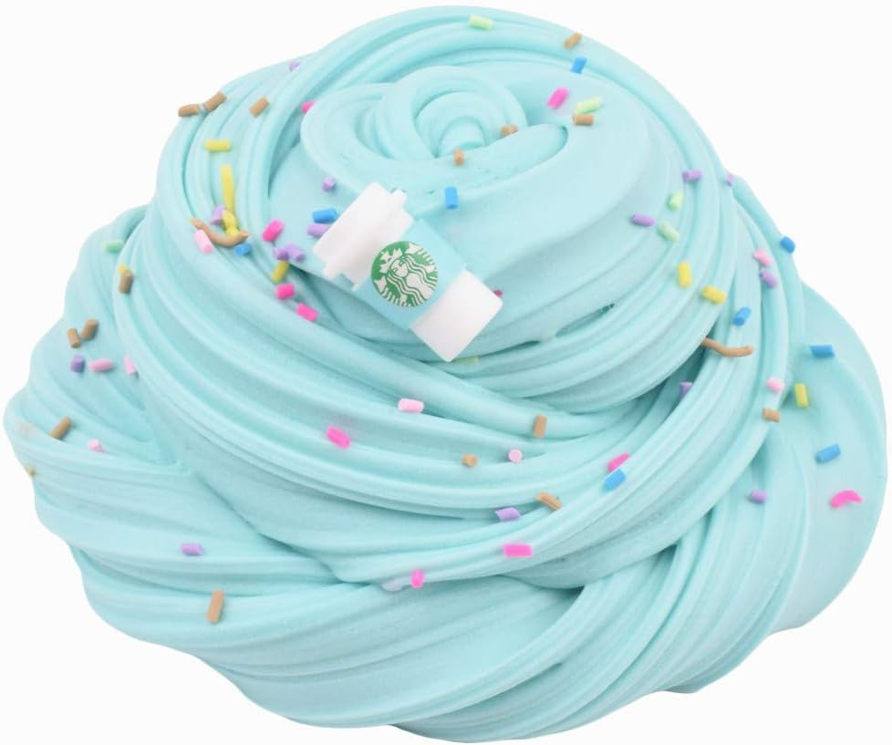 Latte Slime (Scented) with Charm, Butter Slime Strechy Non-Sticky and Glossy Slime, Stress Relief Toy for Girls and Boys (Blue) - Mint image number 6