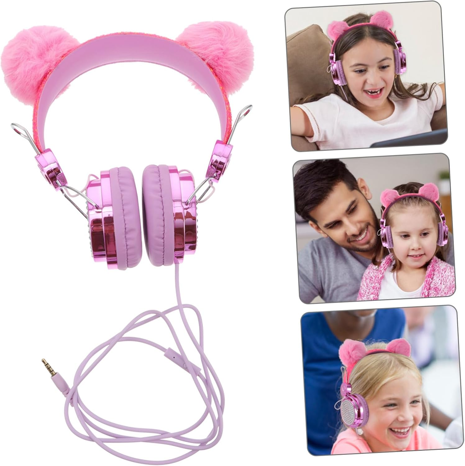 DOITOOL Headphones Wired Headset with Cartoon Fur Ball Cat Ears for Lightweight High-Fidelity Cable Accessory Random Color image number 1
