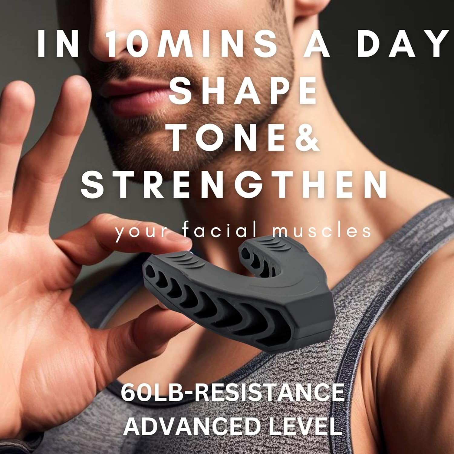 Jawtone&trade; Face and Jawline Exerciser for Men and Women. Jaw, Neck, CHIN, Cheeks Targeted to Slim, Tone, and Define a Sharper, Age-Defying Look ADVANCED LEVEL -60LBS Resistance image number 3