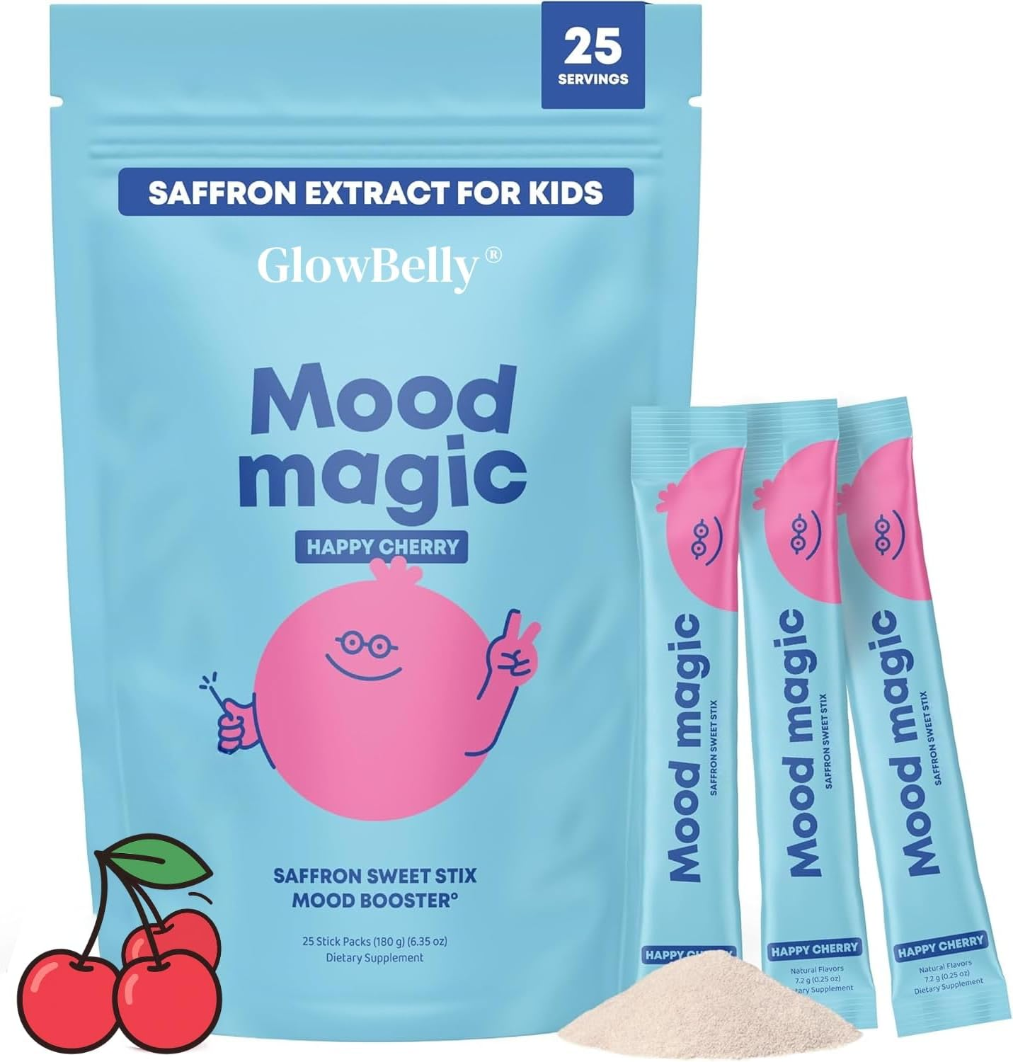 Saffron Pixie Sticks, Saffron, Lemon Balm, Chamomile, Holy Basil, Passion Flower, Magnesium Citrate & Vitamin D3 Kids Vitamin Powder | Happy Calm Kids Botanical Blend | 25 Sachets | No Added Sugar | Vegan Friendly
