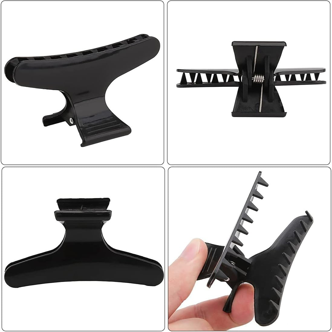 KIRZAX Pack of 12 Butterfly Hairdressing Clips Salon Hair Claw, Hair Clips, Plastic, Hair Section Gripper Clips, Hairdressing Tool, Hair Clips for Hairdressers, Black, 8 Cm image number 4