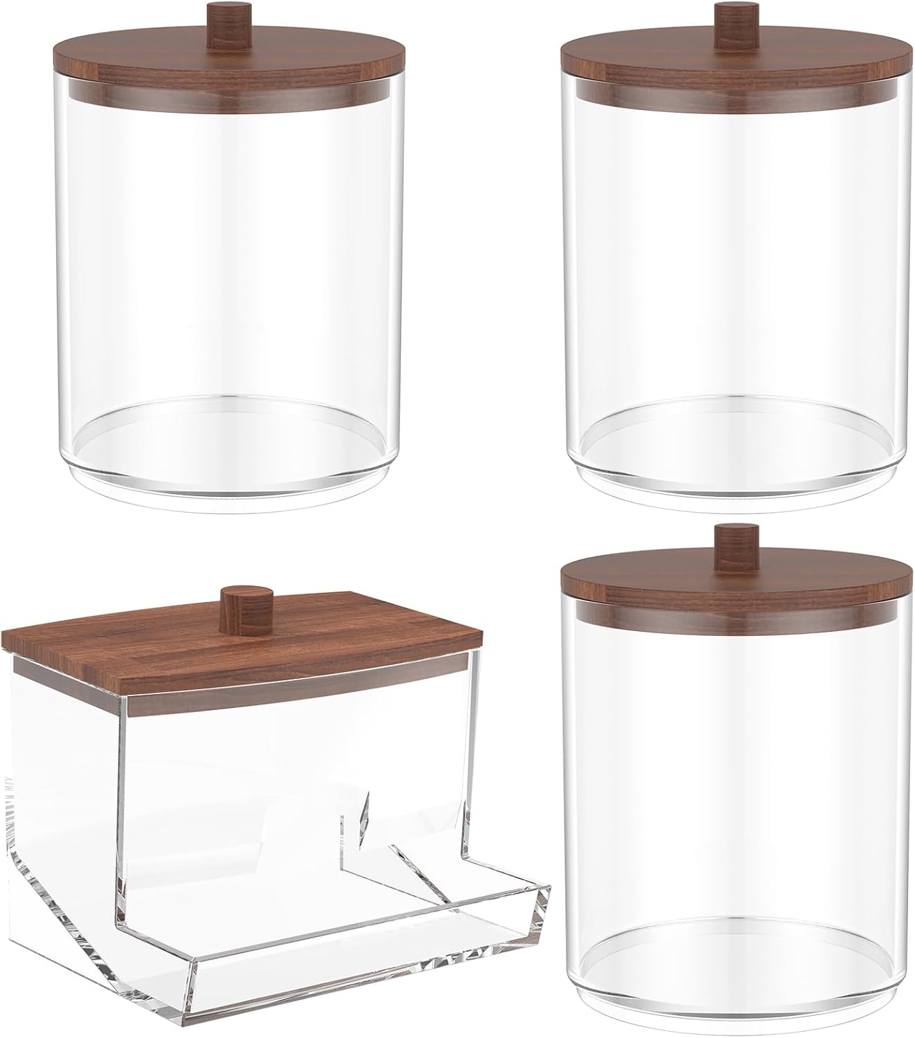 ZFLYCANP Holder Dispenser for Cotton Ball Small Clear Plastic Canister Apothecary Jar Set Cotton Swab Cotton round Pads Apothecary Jar Organizer for Storage Wood Lids image number 4