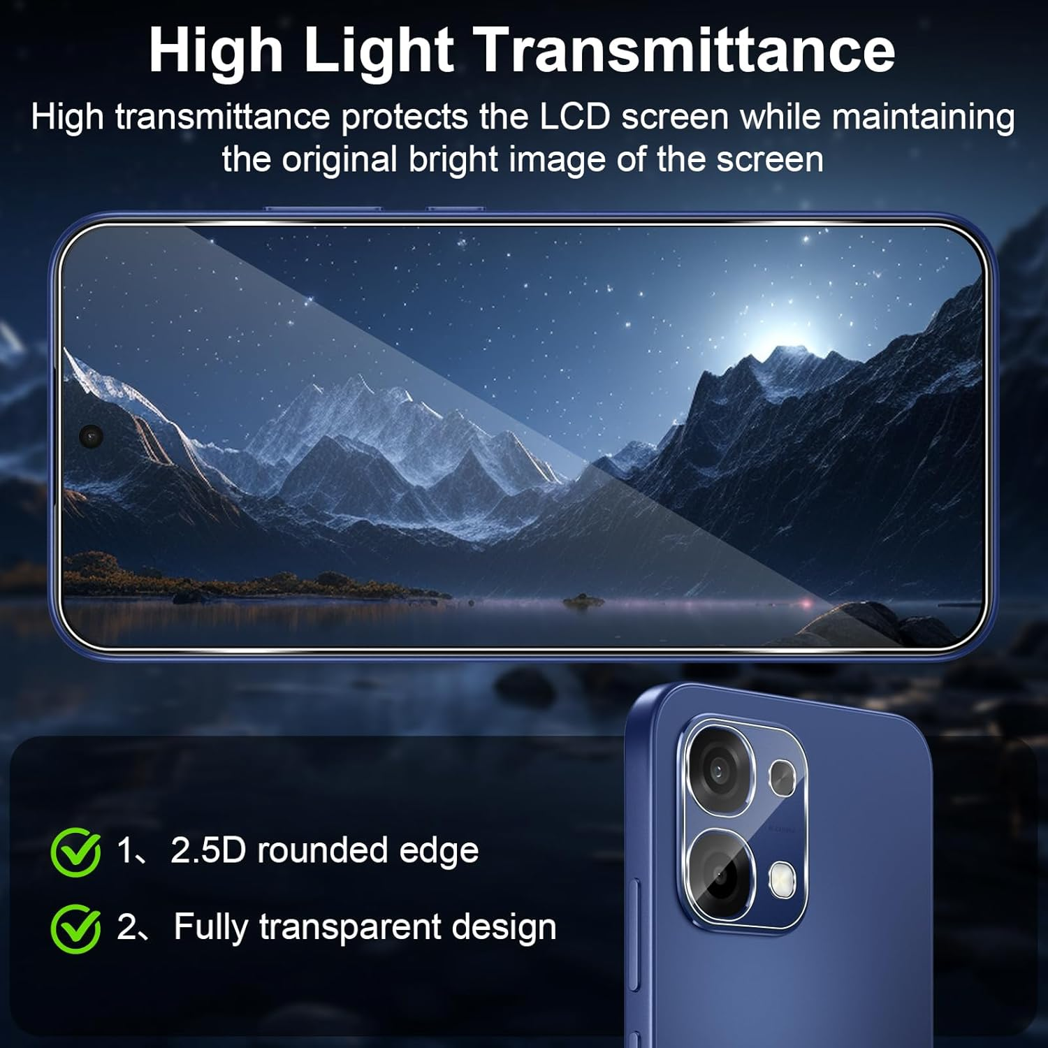 Funrae Screen Protector for OPPO A6 Pro 5G for Tempered Glass with Camera Protection, 2 Pieces 0.33 Mm 9H Hardness Film and 2 Pieces Ultra Clear Camera Protection, Anti-Scratch Screen Protector HD image number 6